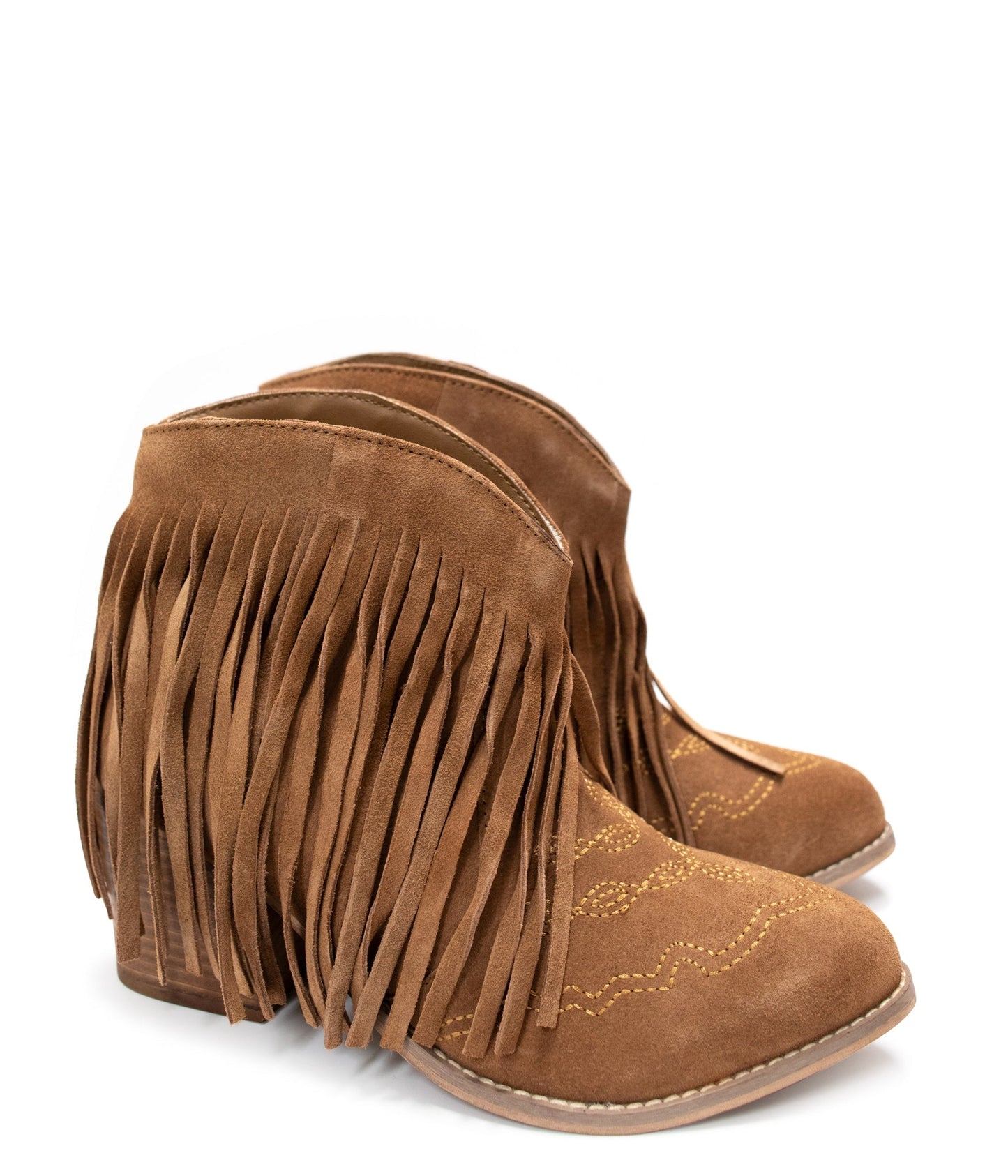 Naughty Monkey Amos Fringe Ankle Bootie in Tan Suede