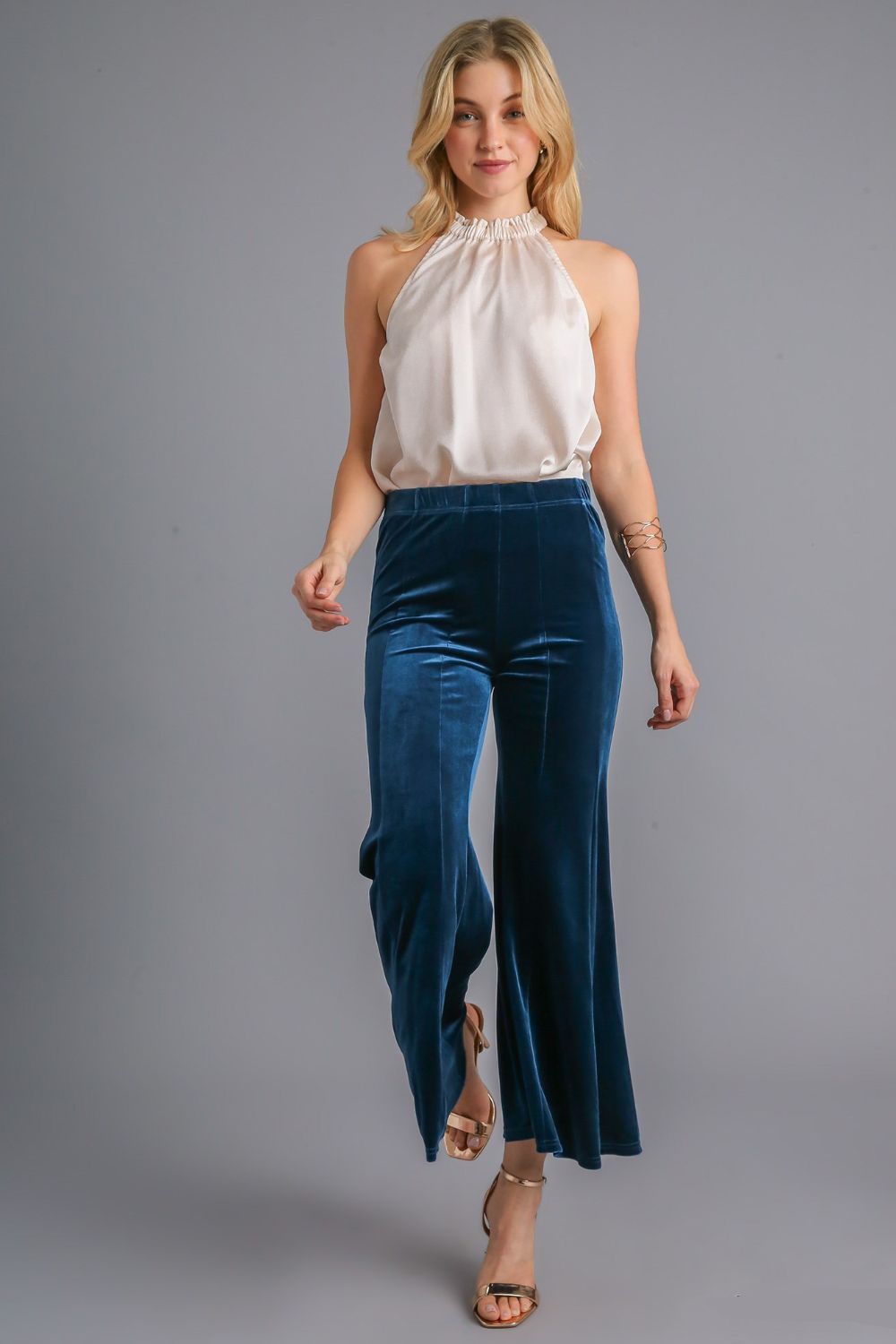 Umgee High Rise Elastic Waist Flare Pants