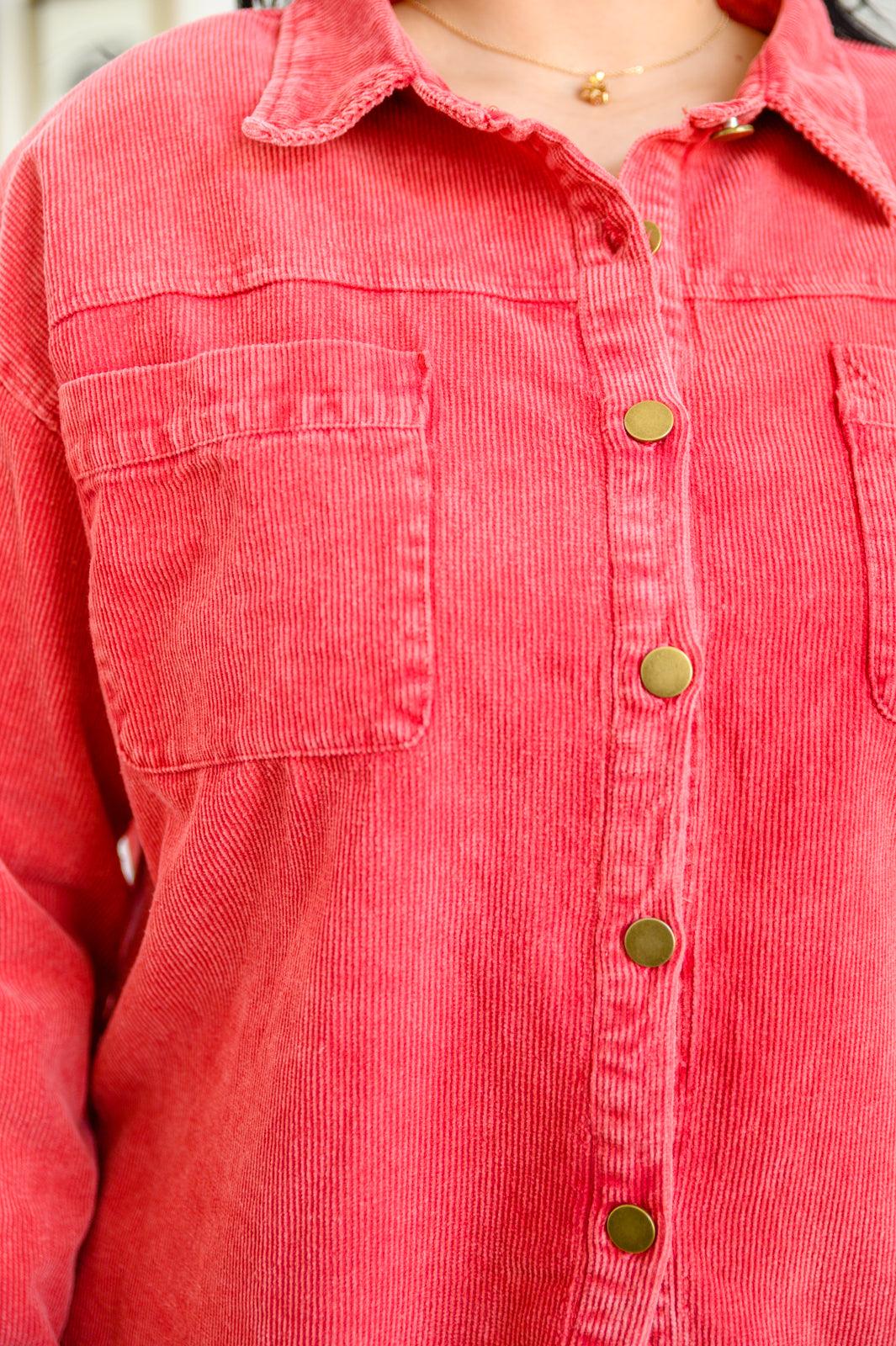 Best Day Ever Corduroy Shacket In Red - The Fiery Jasmine