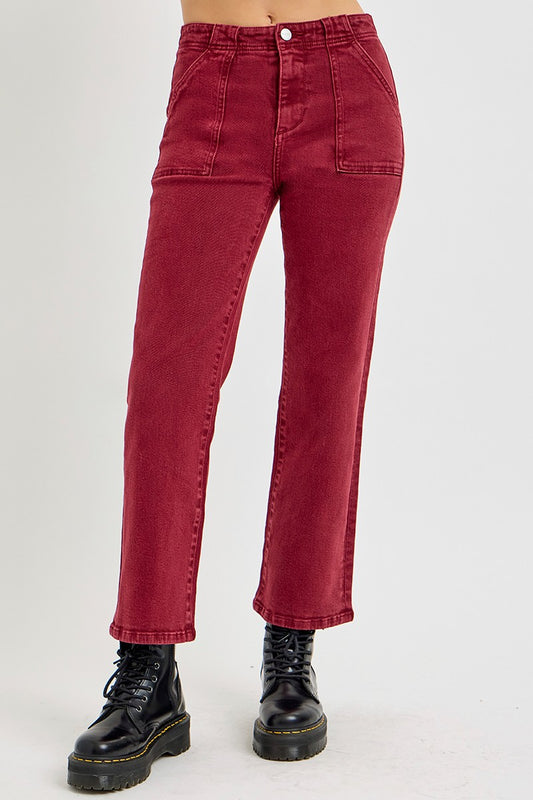 RISEN High Rise Straight Jeans with Patch Pockets