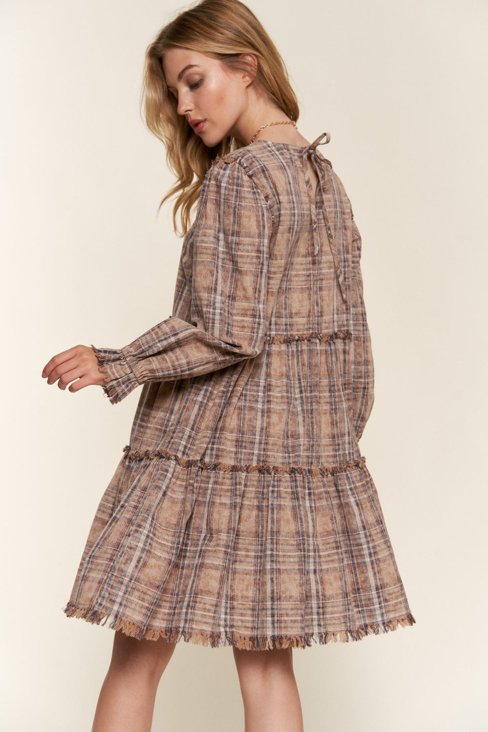 And The Why Washed Frayed Plaid Dress