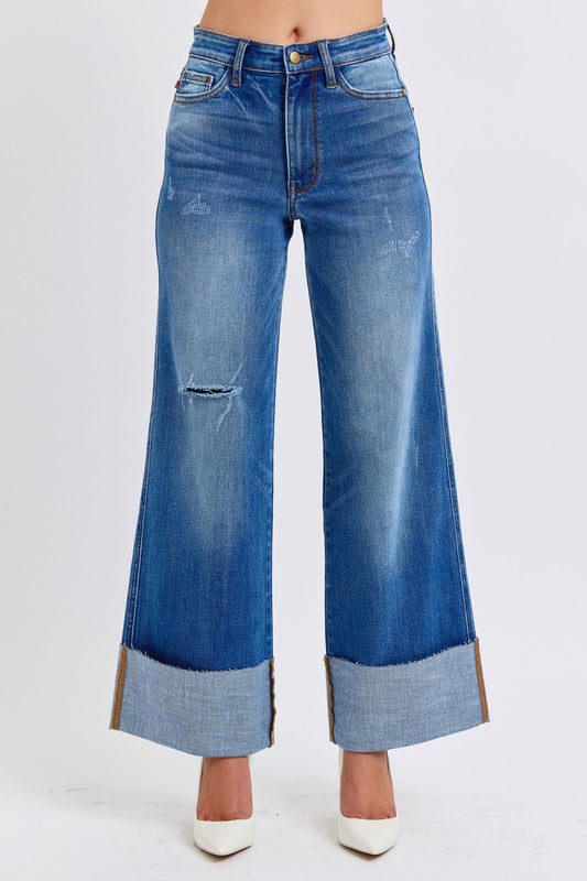 Judy Blue Retro Distressed Wide Leg Jeans