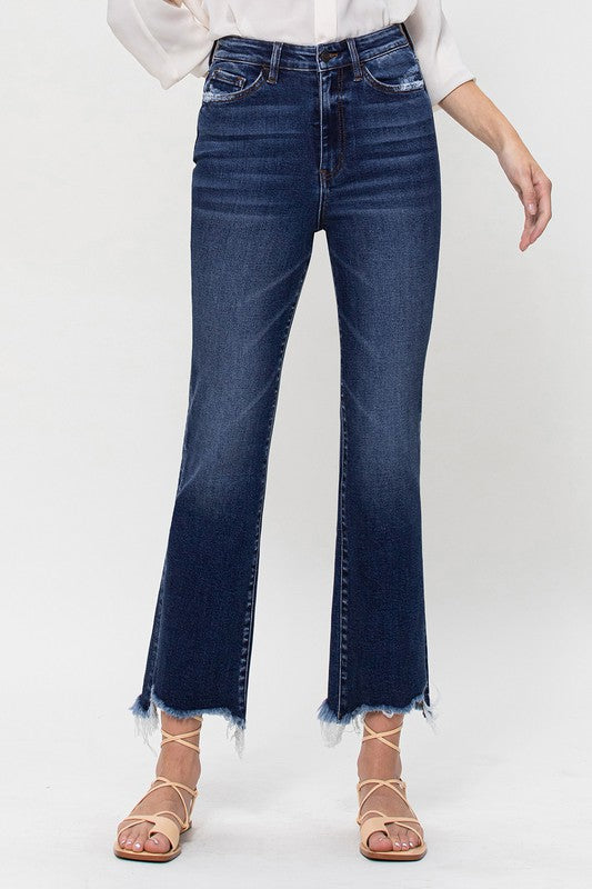 Vervet High Rise Distressed Hem Kick Flare Jeans