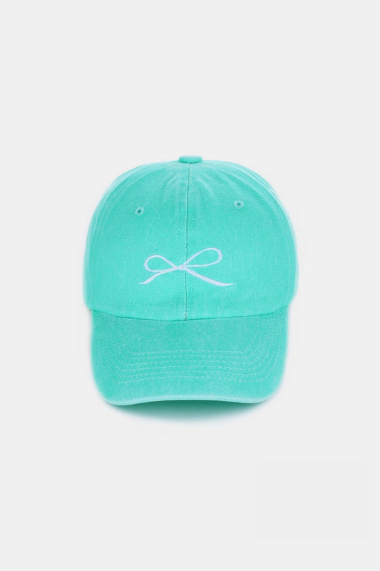 Bow Embroidered Washed Cotton Caps