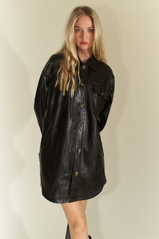 A Mood Davi & Dani Faux Leather Button Up Jacket