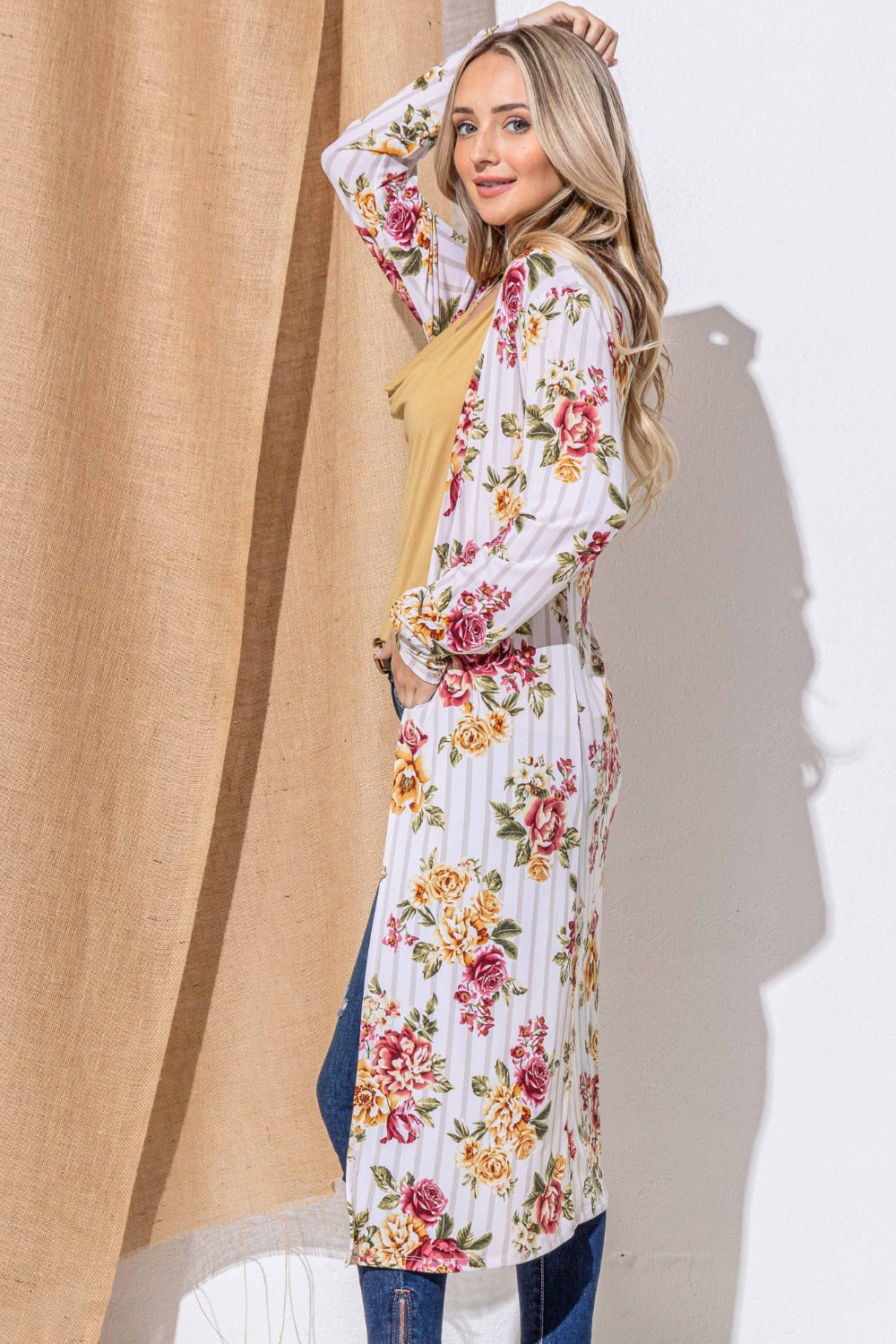 And The Why Floral Kimono Longline Cardigan