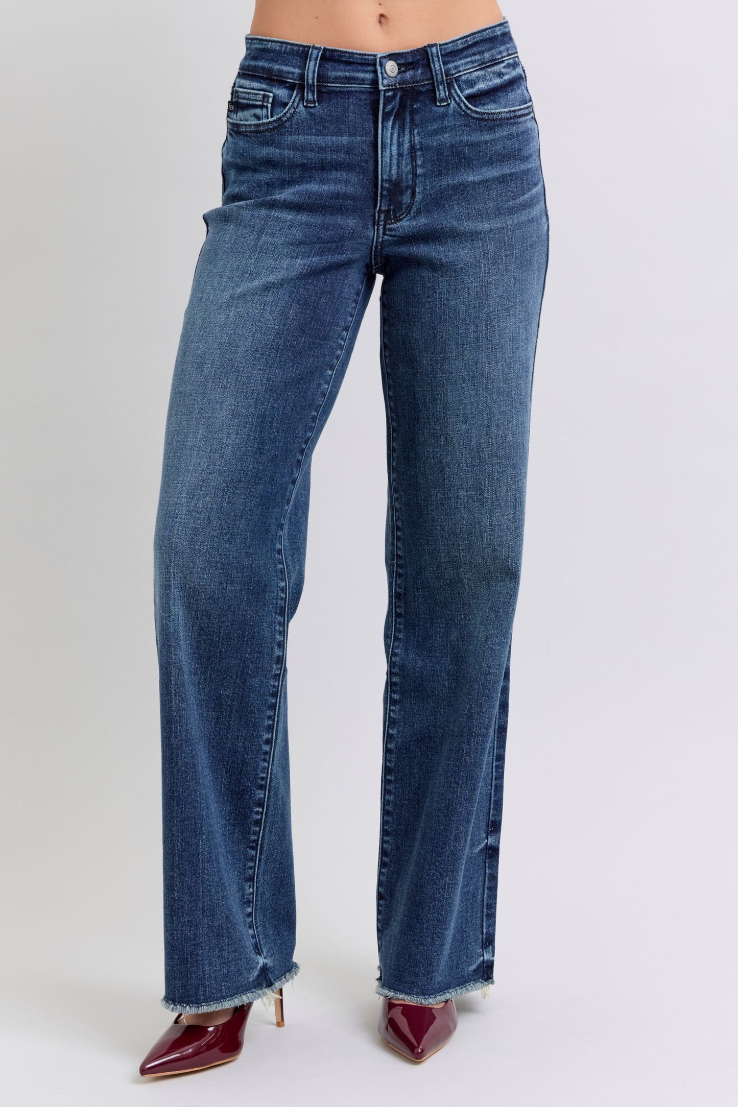 Leo Judy Blue Raw Hem Mid Rise Jeans