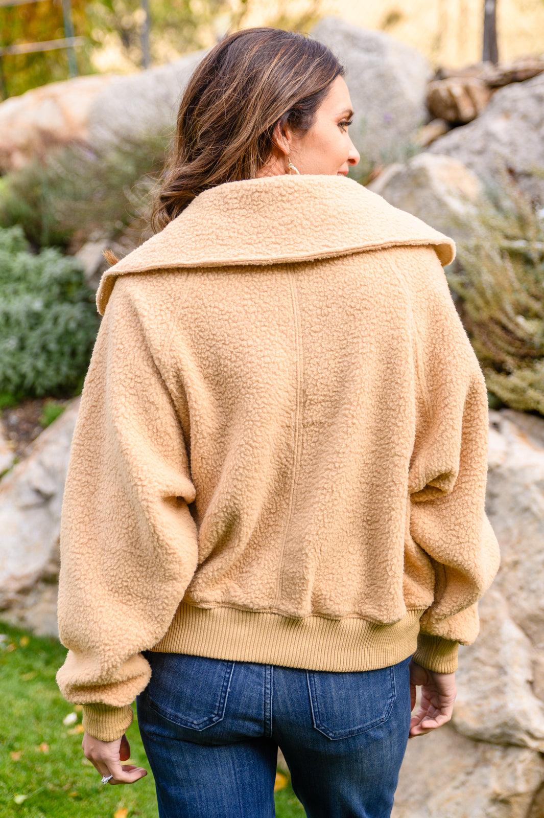 Don't Stress Oversized Collar Sherpa Jacket In Taupe - The Fiery Jasmine