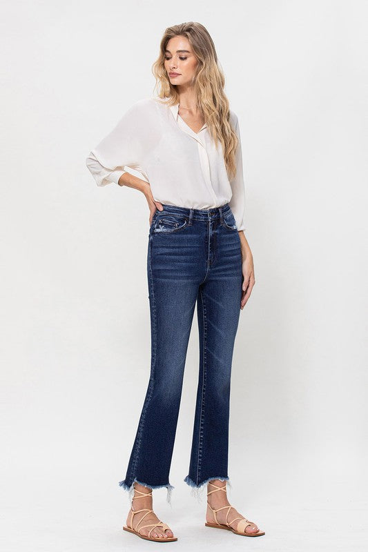 Vervet High Rise Distressed Hem Kick Flare Jeans