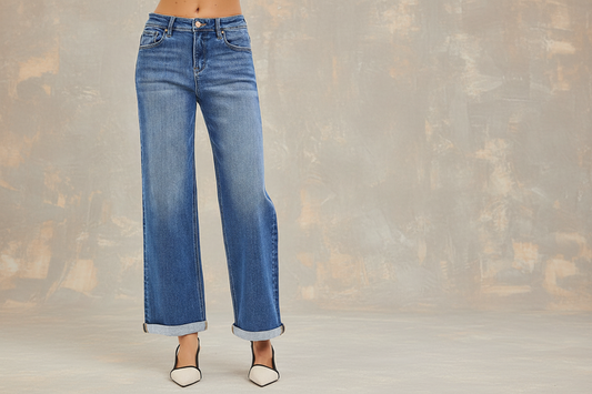 Risen High Rise Relaxed Fit Straight Cuff Jeans