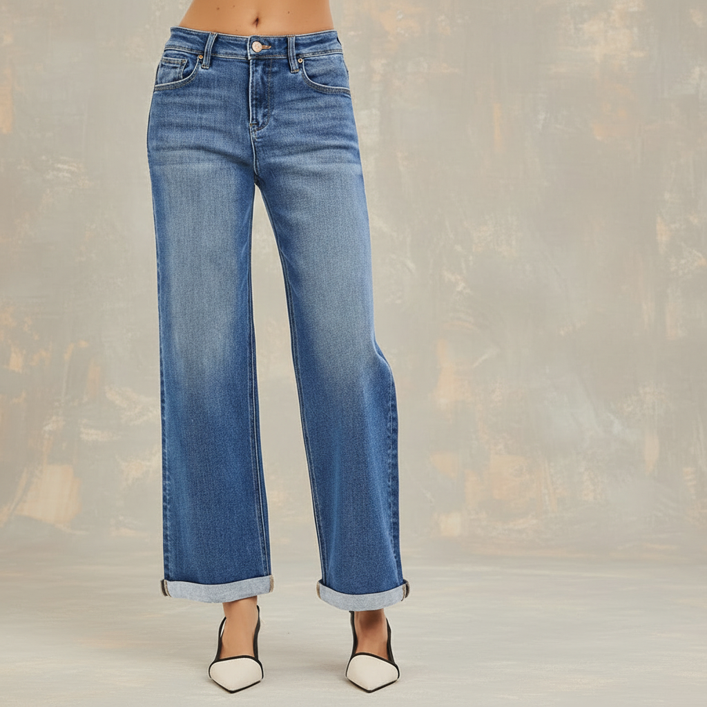 Risen High Rise Relaxed Fit Straight Cuff Jeans
