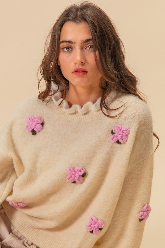 BiBi Ruffled Crochet Flower Sweater