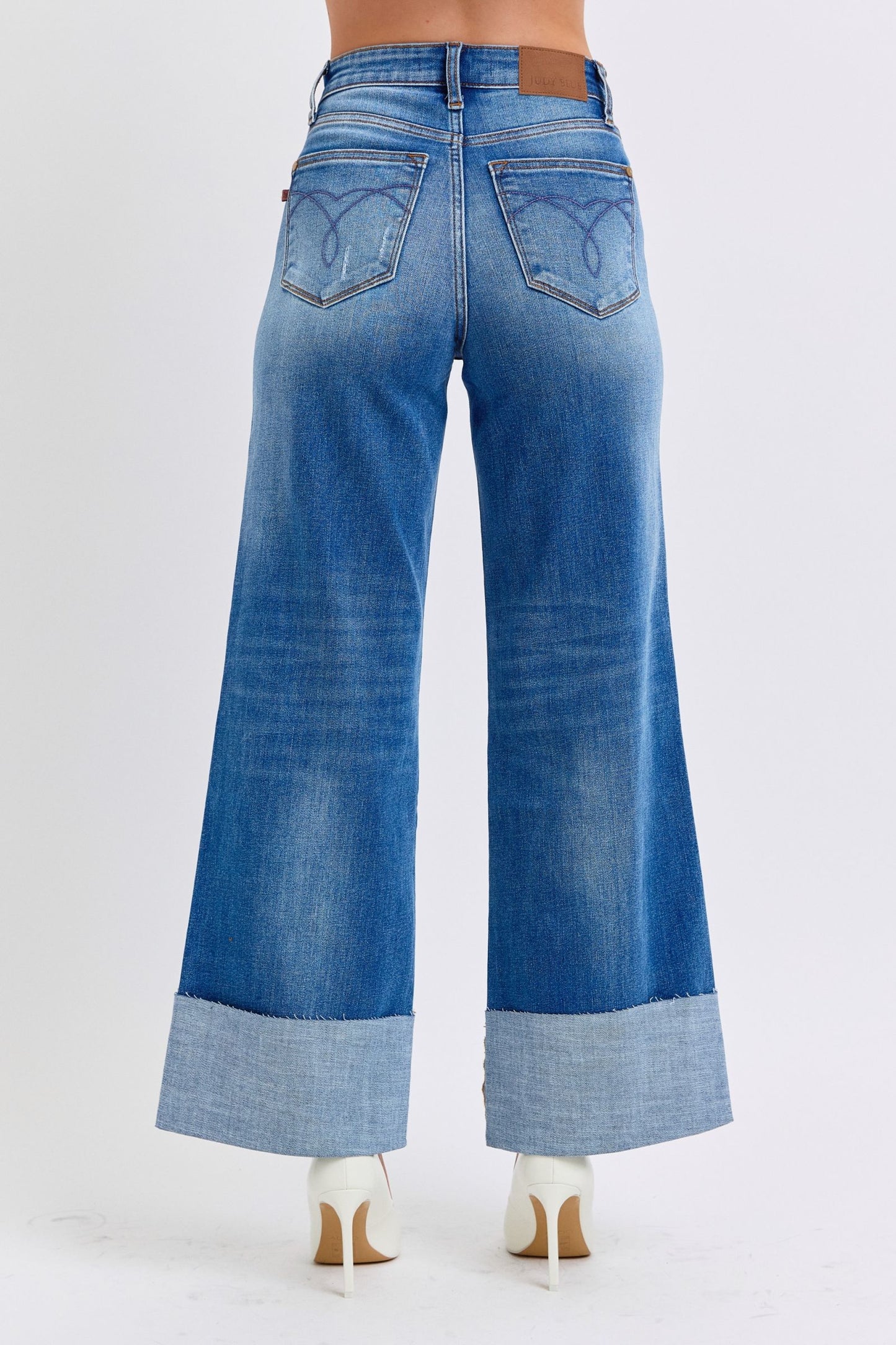 Judy Blue Retro Distressed Wide Leg Jeans