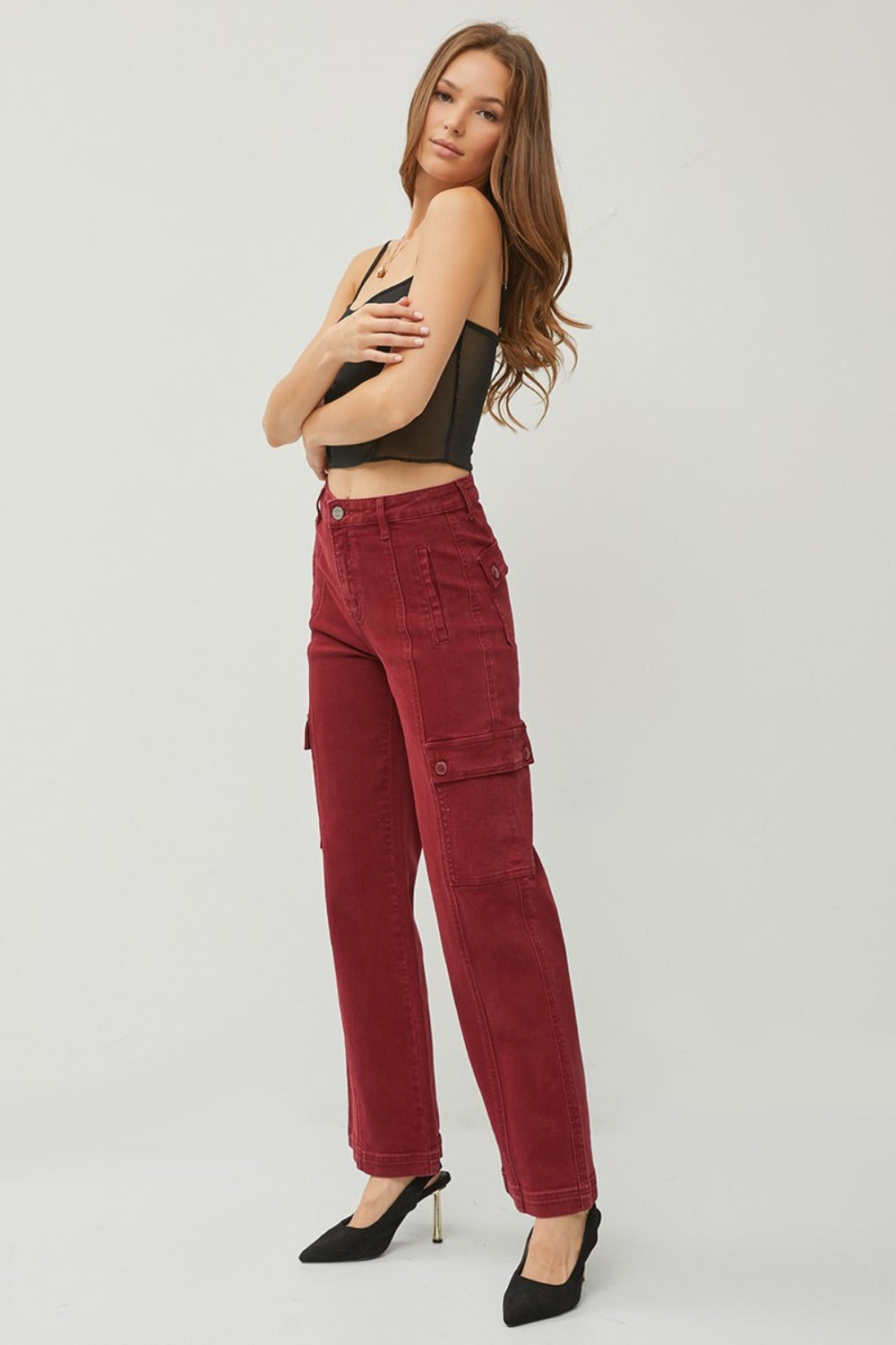 RISEN High Rise Wide Leg Cargo Jeans