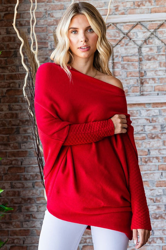 First Love Asymmetrical Hem Dolman Sleeve Sweater