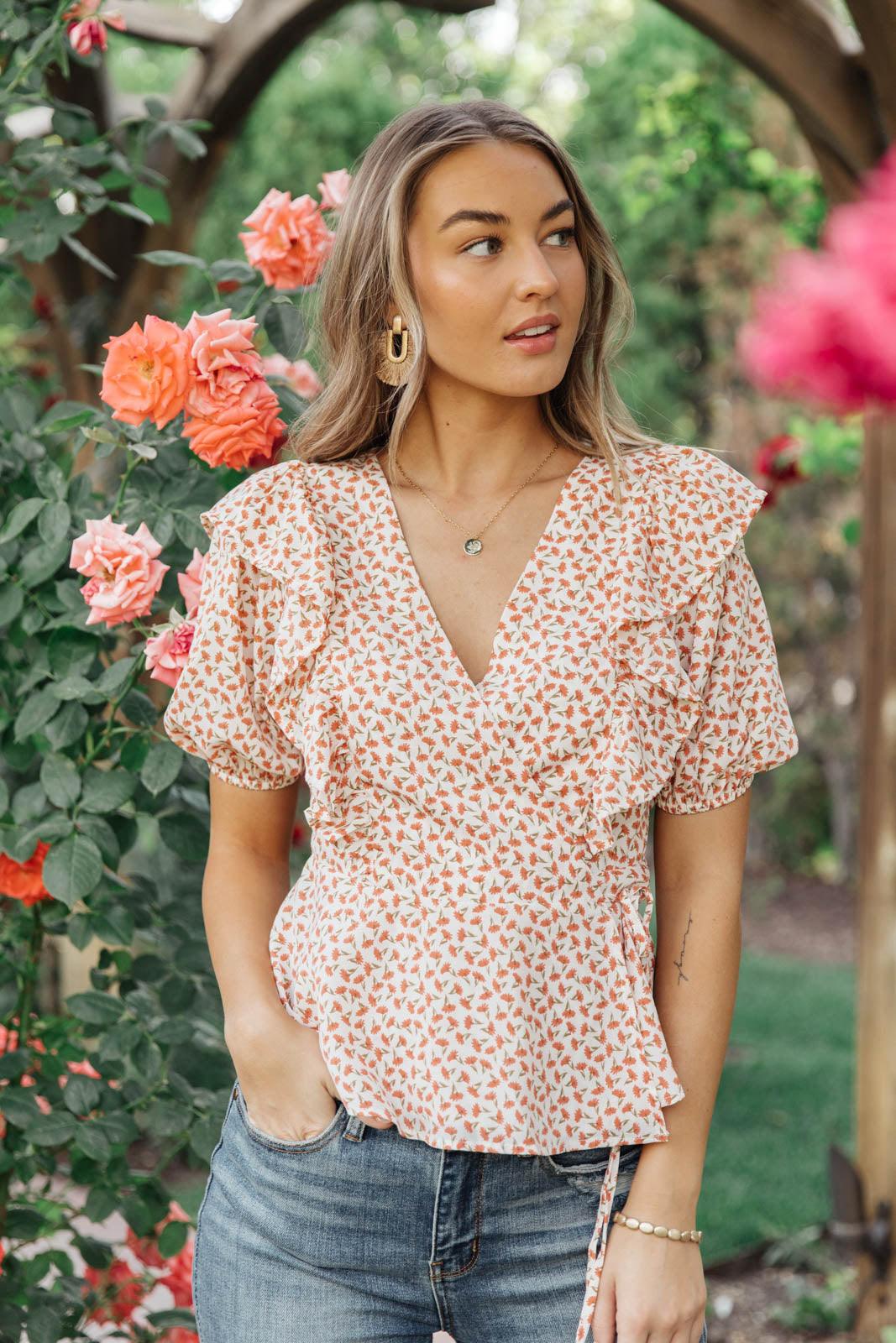 Folksong Floral Top in Coral - The Fiery Jasmine