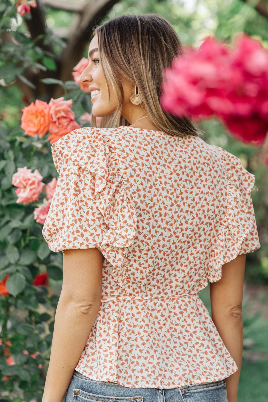 Folksong Floral Top in Coral - The Fiery Jasmine