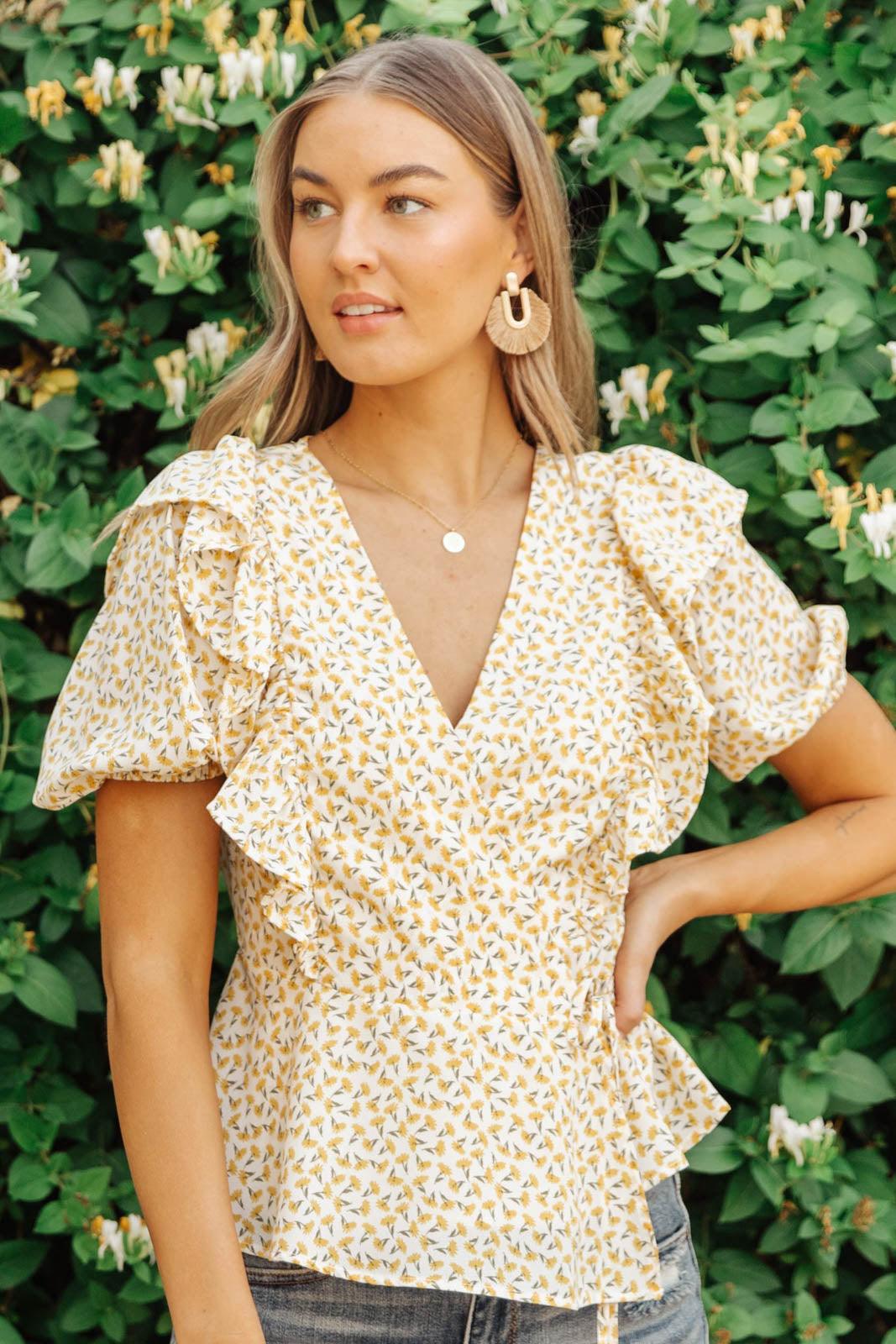 Folksong Floral Top in Yellow - The Fiery Jasmine