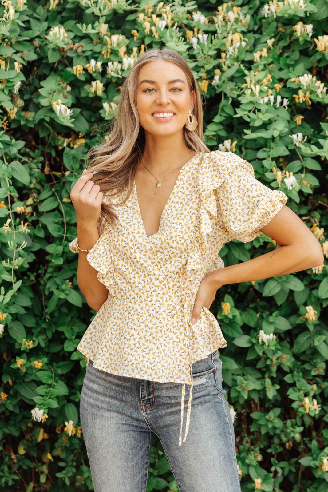 Folksong Floral Top in Yellow - The Fiery Jasmine