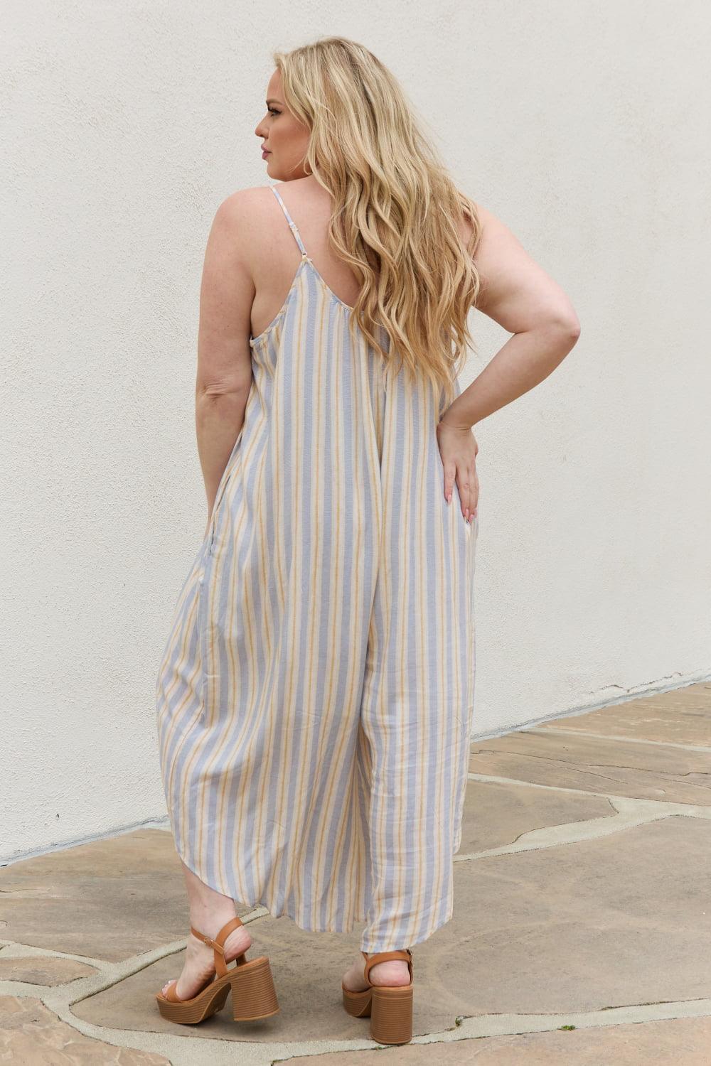 HEYSON Full Size Multi Colored Striped Jumpsuit with Pockets - The Fiery Jasmine