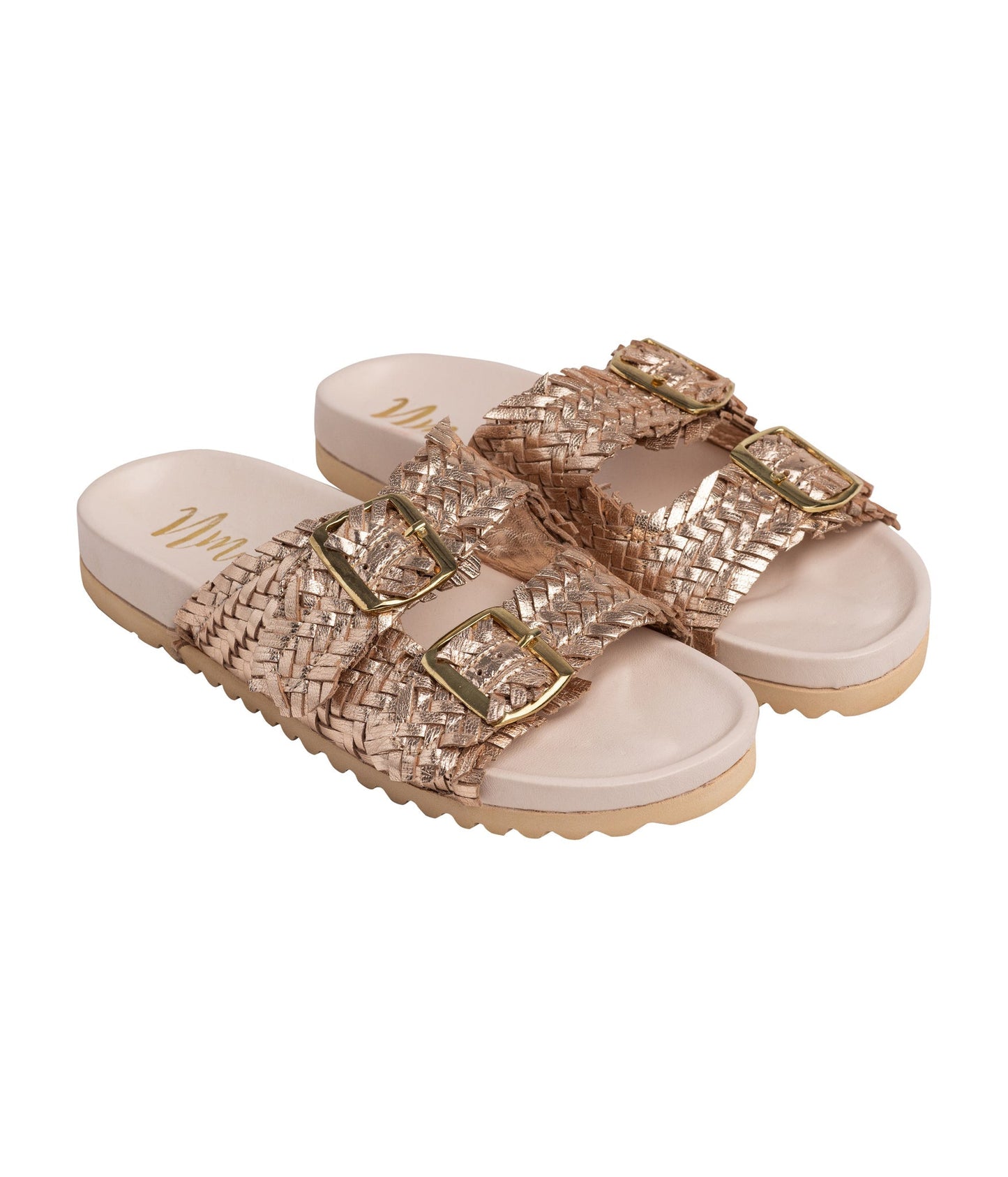 Naughty Monkey Intertwine Woven Strap Slide in Champagne