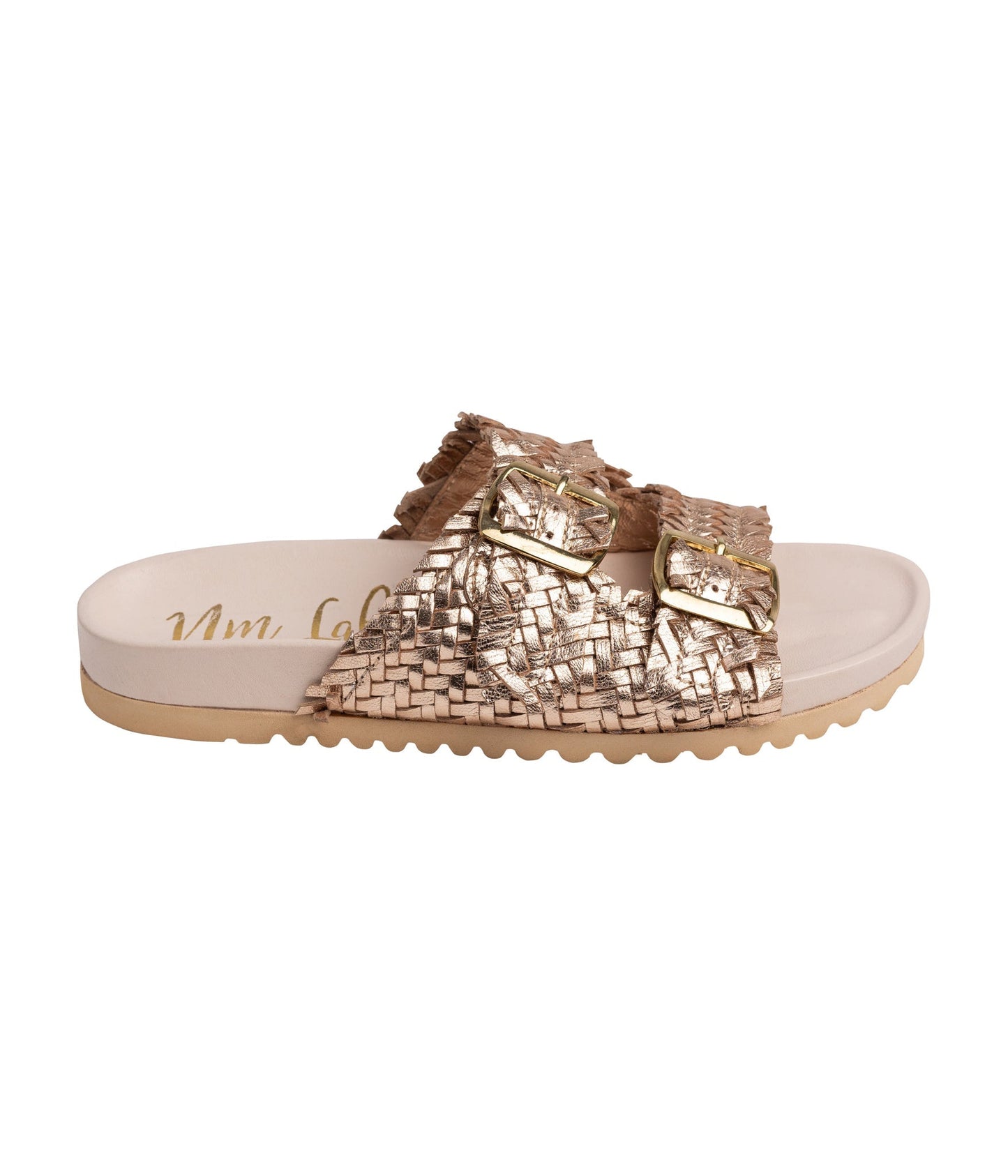 Naughty Monkey Intertwine Woven Strap Slide in Champagne