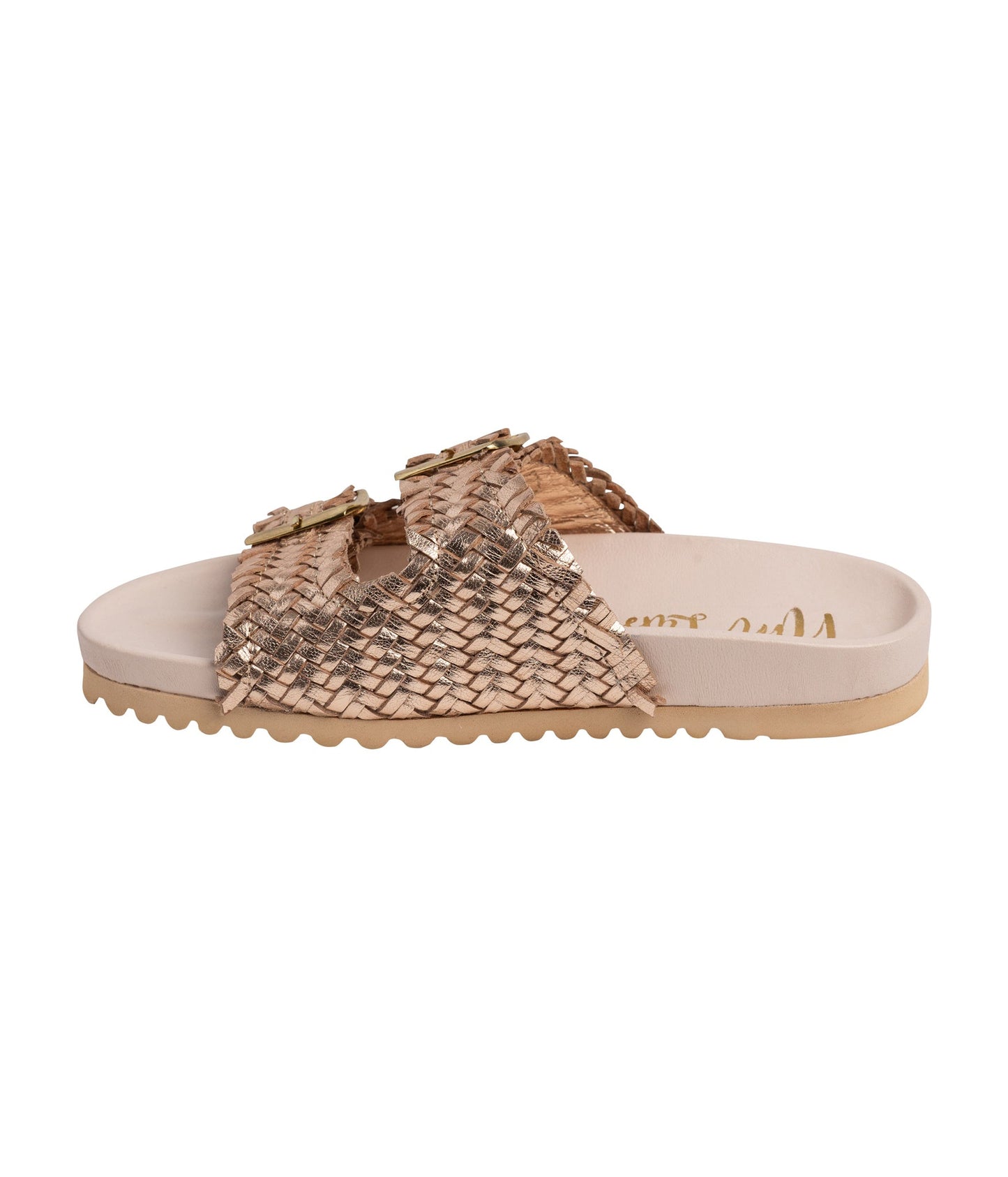 Naughty Monkey Intertwine Woven Strap Slide in Champagne