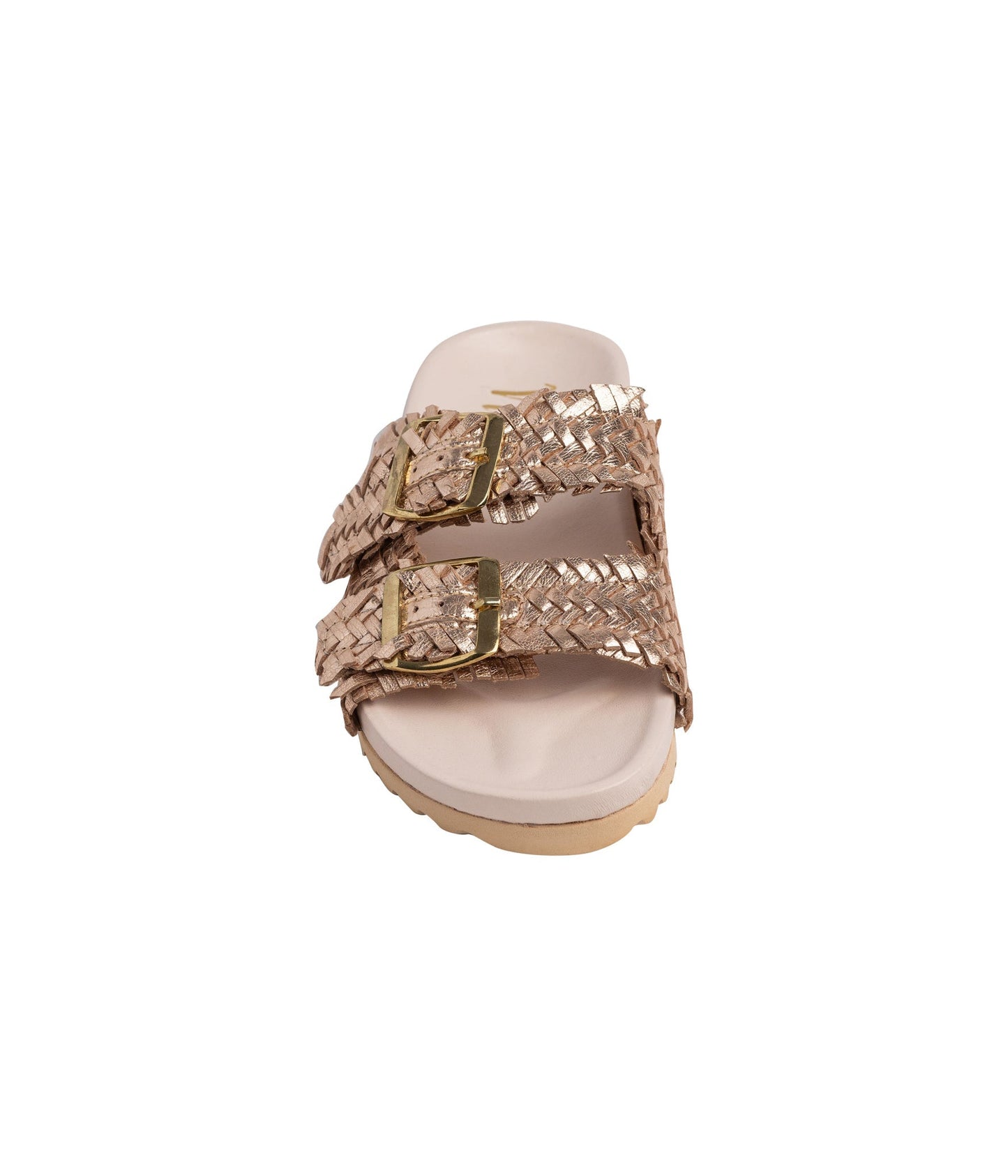 Naughty Monkey Intertwine Woven Strap Slide in Champagne