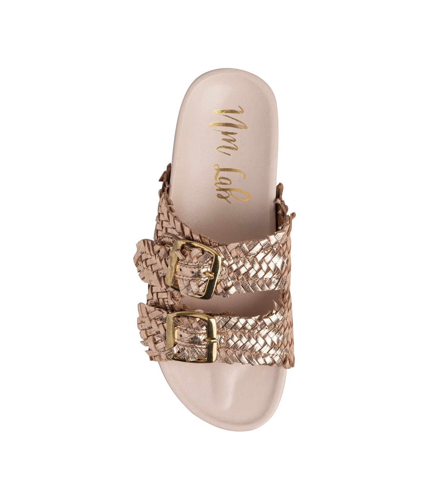 Naughty Monkey Intertwine Woven Strap Slide in Champagne