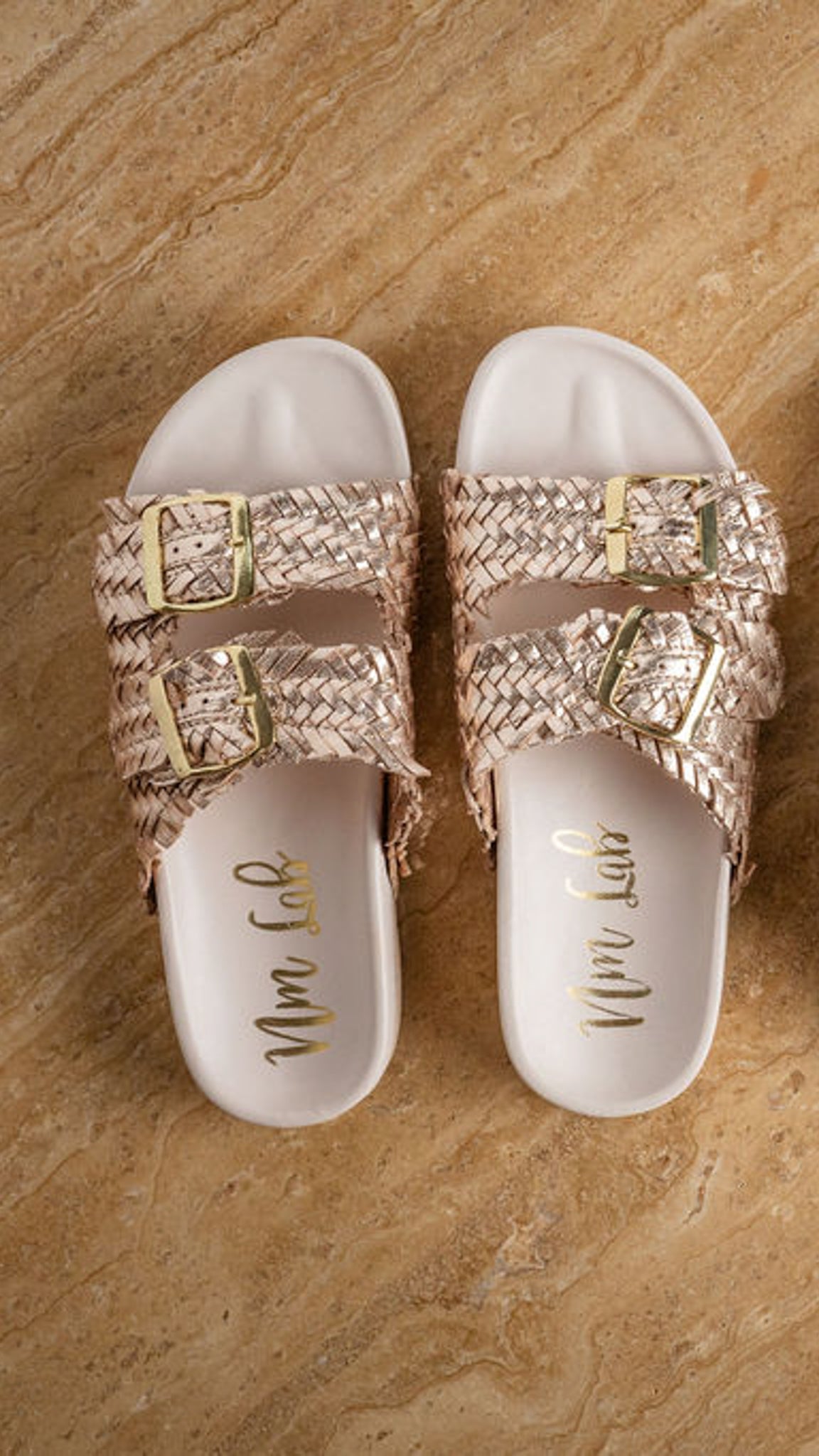 Naughty Monkey Intertwine Woven Strap Slide in Champagne