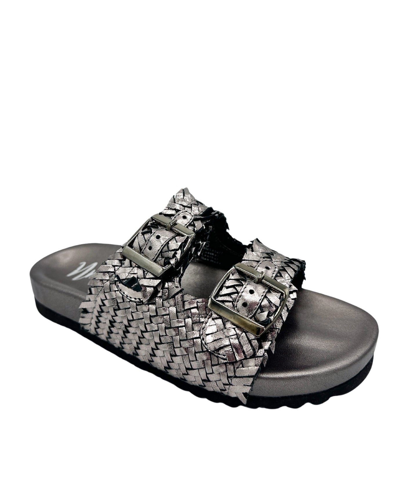 Naughty Monkey Intertwine Woven Strap Slide in Pewter