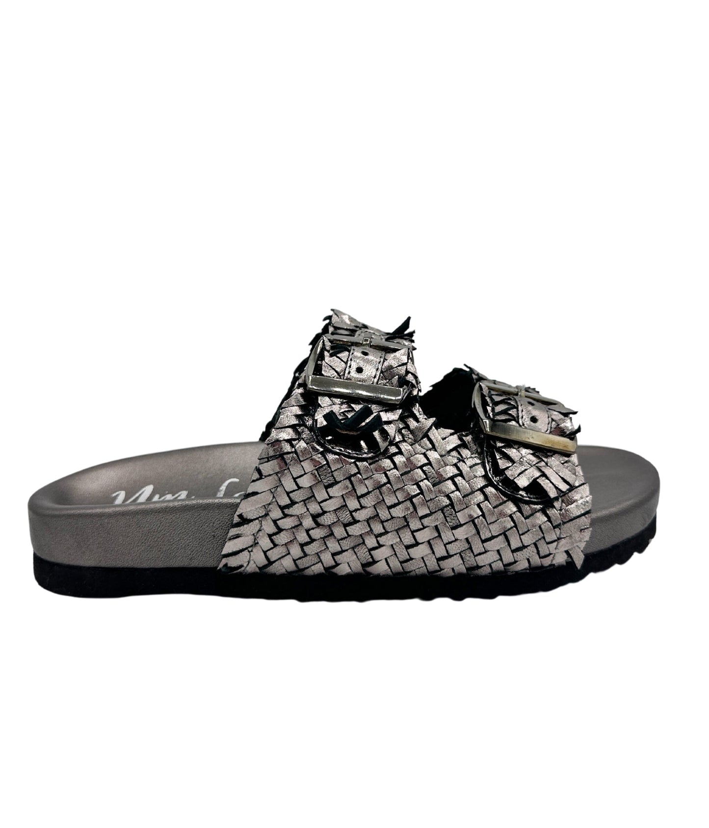 Naughty Monkey Intertwine Woven Strap Slide in Pewter