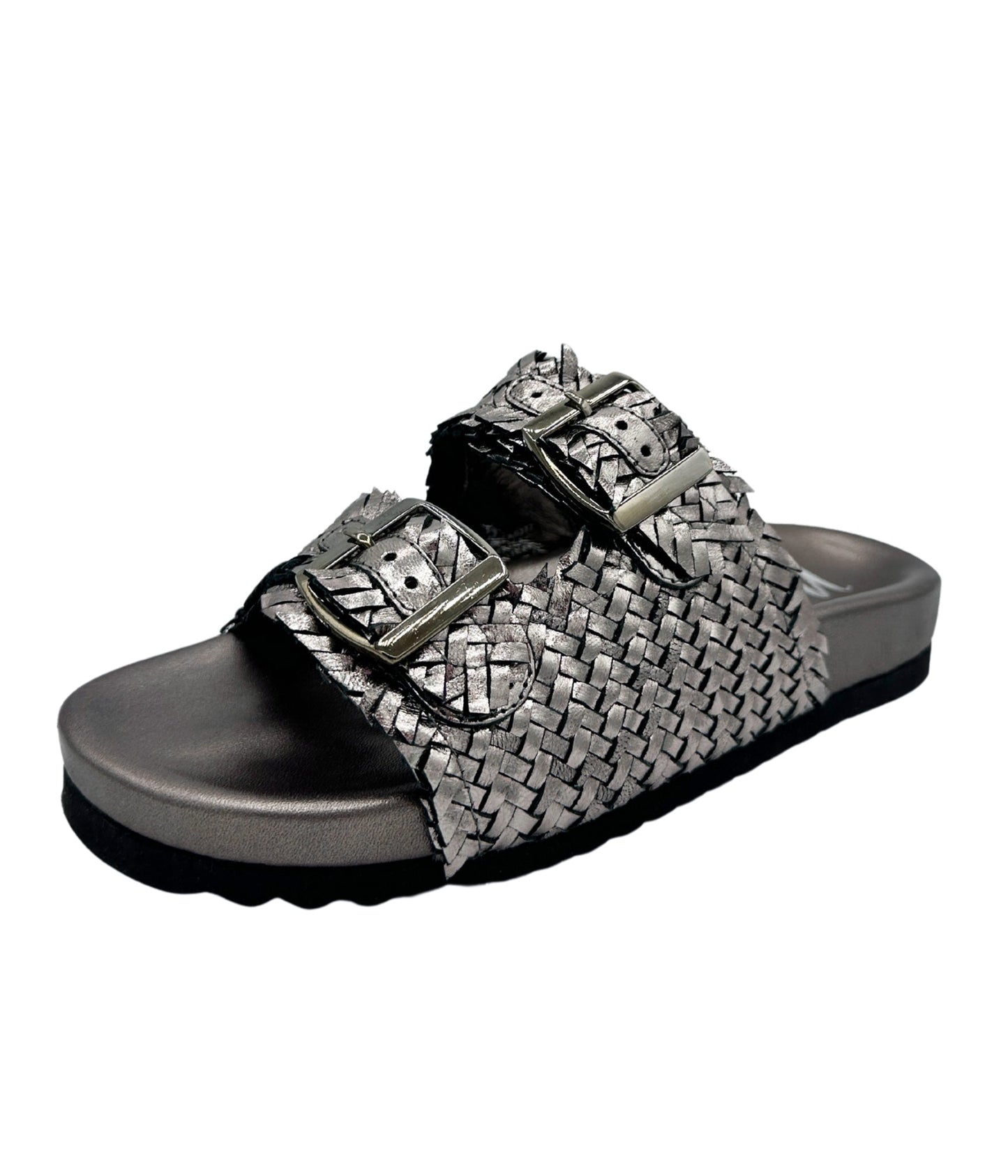 Naughty Monkey Intertwine Woven Strap Slide in Pewter