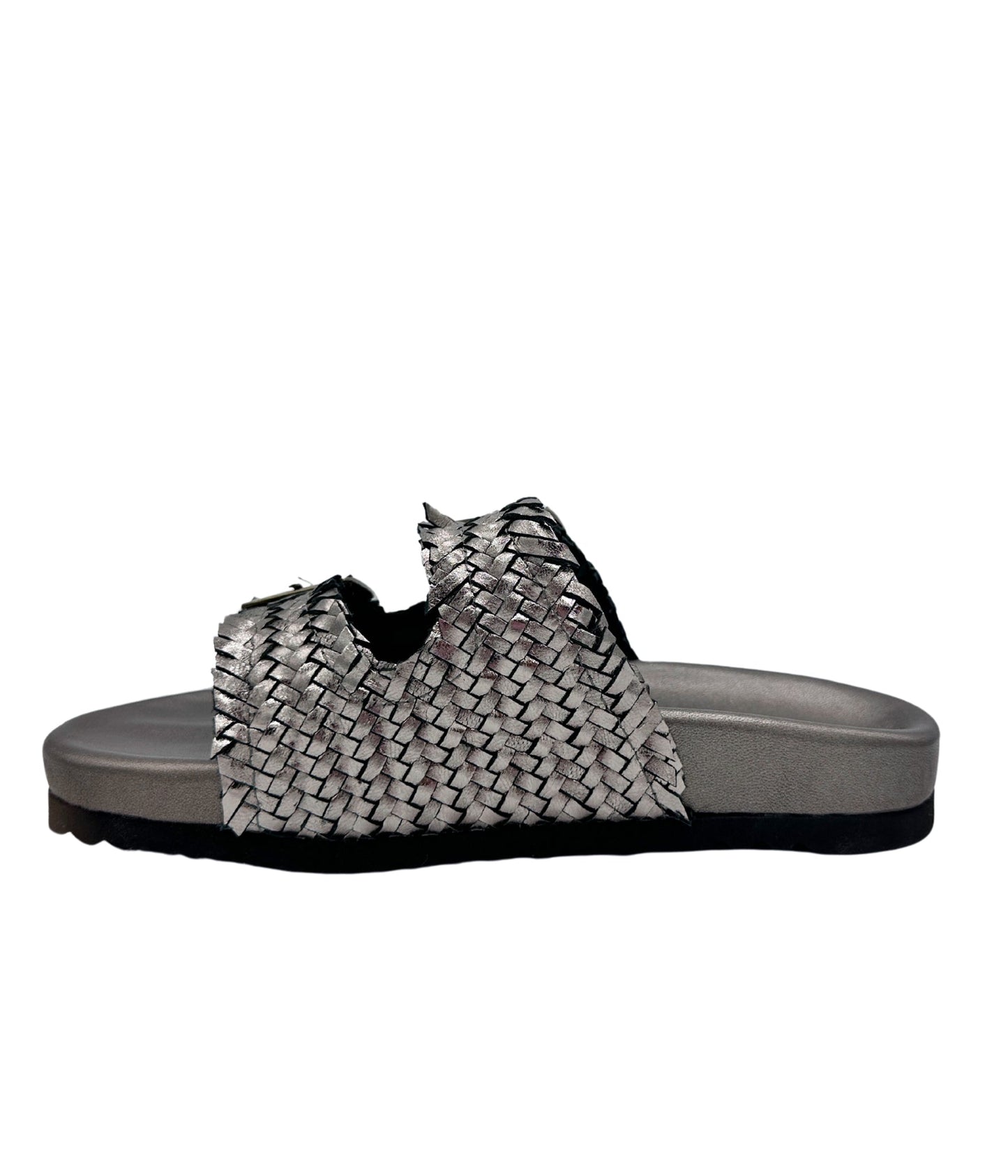 Naughty Monkey Intertwine Woven Strap Slide in Pewter