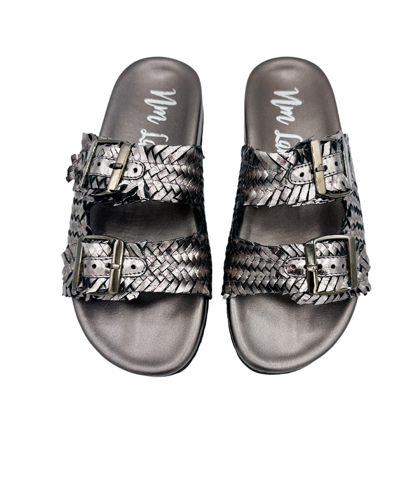 Naughty Monkey Intertwine Woven Strap Slide in Pewter