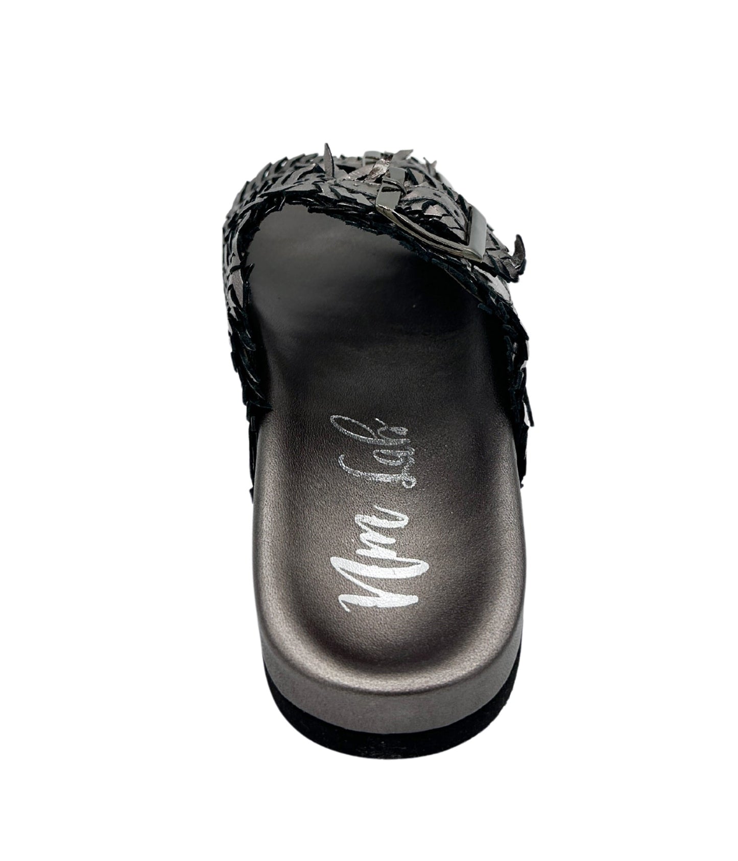 Naughty Monkey Intertwine Woven Strap Slide in Pewter