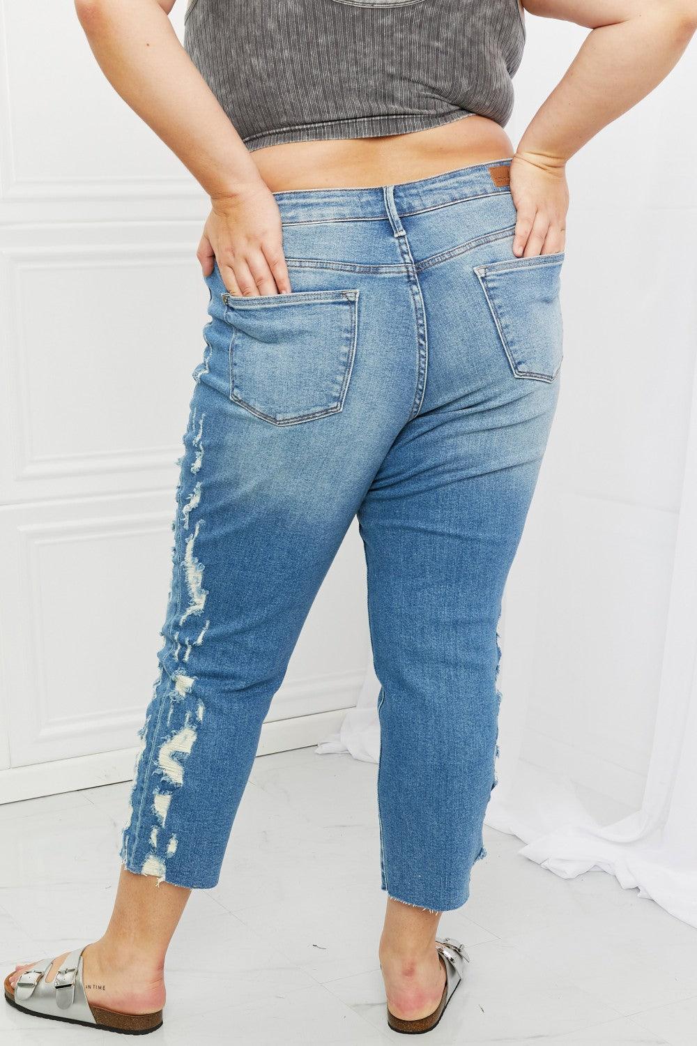 Judy Blue Laila Full Size Straight Leg Distressed Jeans - The Fiery Jasmine