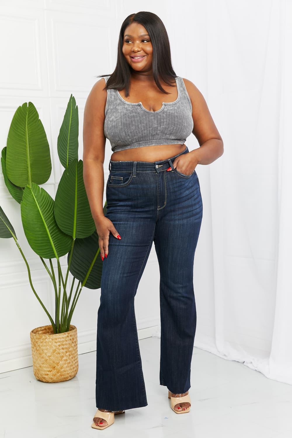 Judy Blue Tiffany Full Size Mid Rise Flare Jeans - The Fiery Jasmine