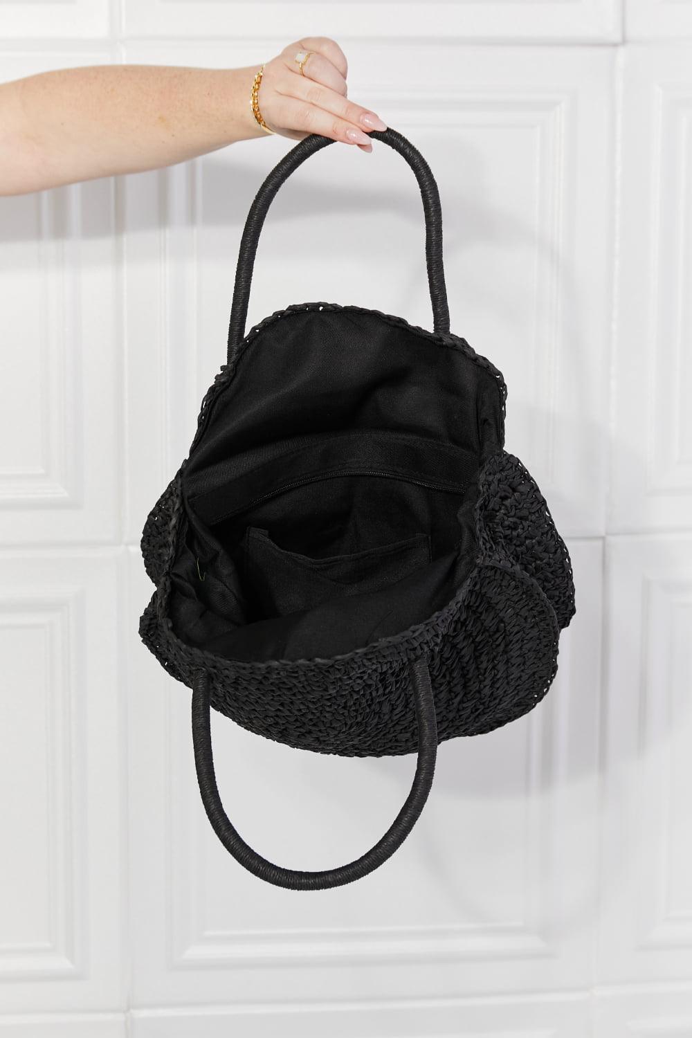 Justin Taylor Beach Date Straw Rattan Handbag in Black - The Fiery Jasmine