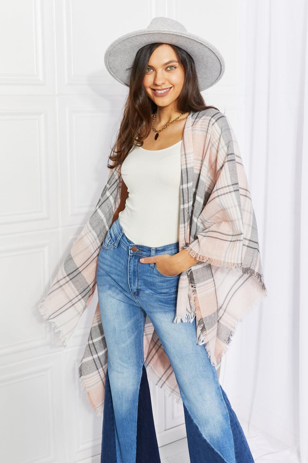 Leto Punch of Plaid Lightweight Poncho - The Fiery Jasmine