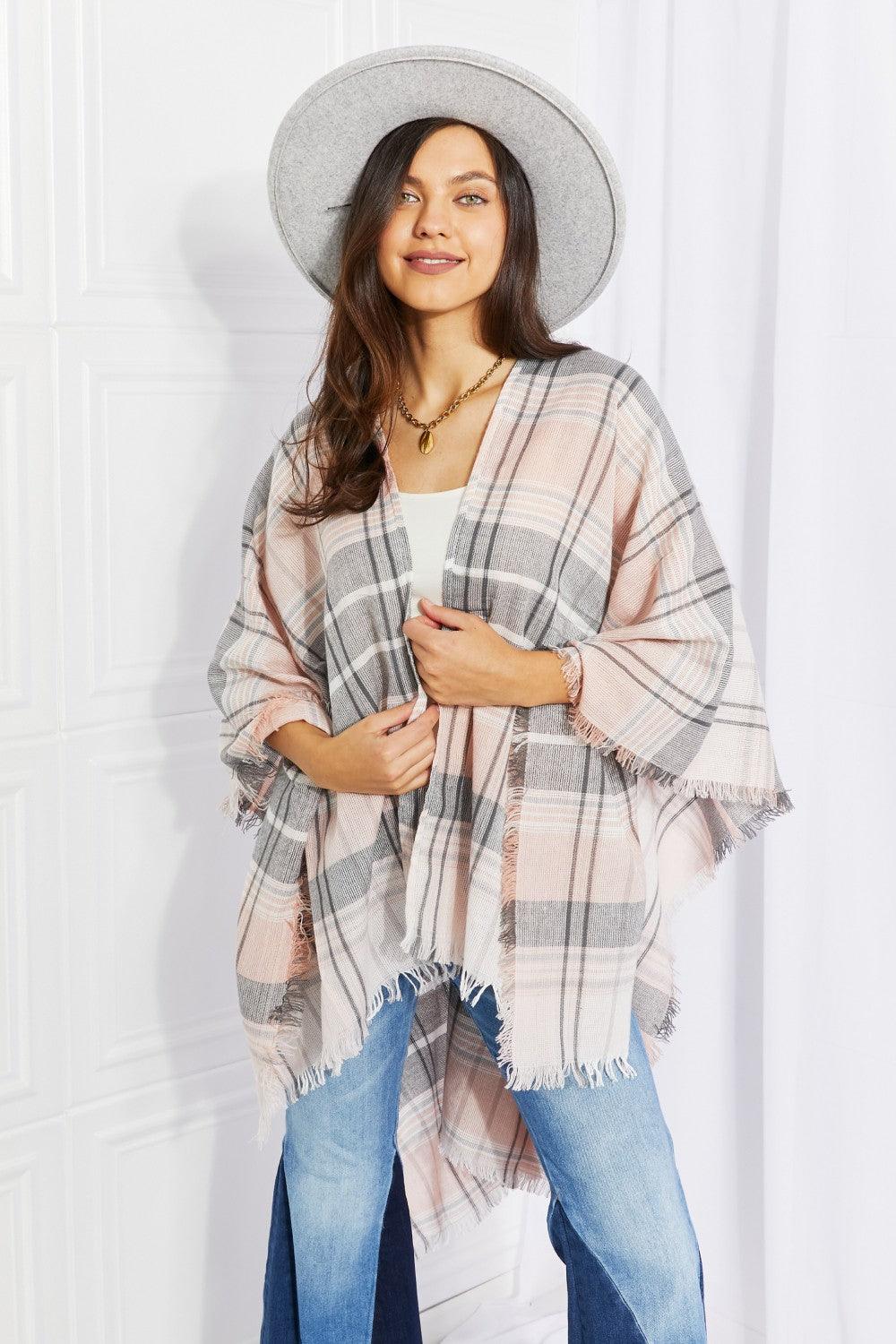 Leto Punch of Plaid Lightweight Poncho - The Fiery Jasmine