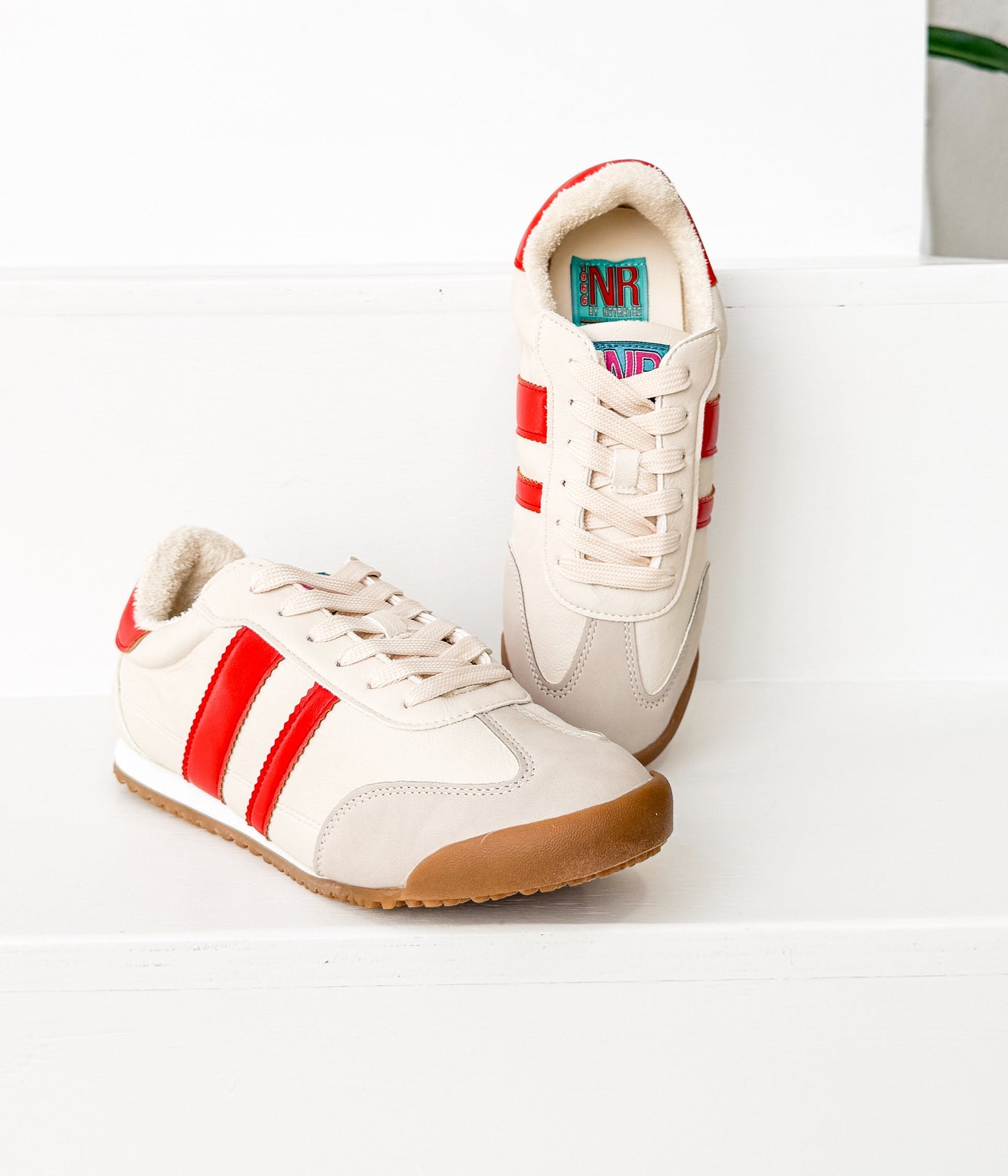 Madrid Not Rated Sneaker in Beige/Red