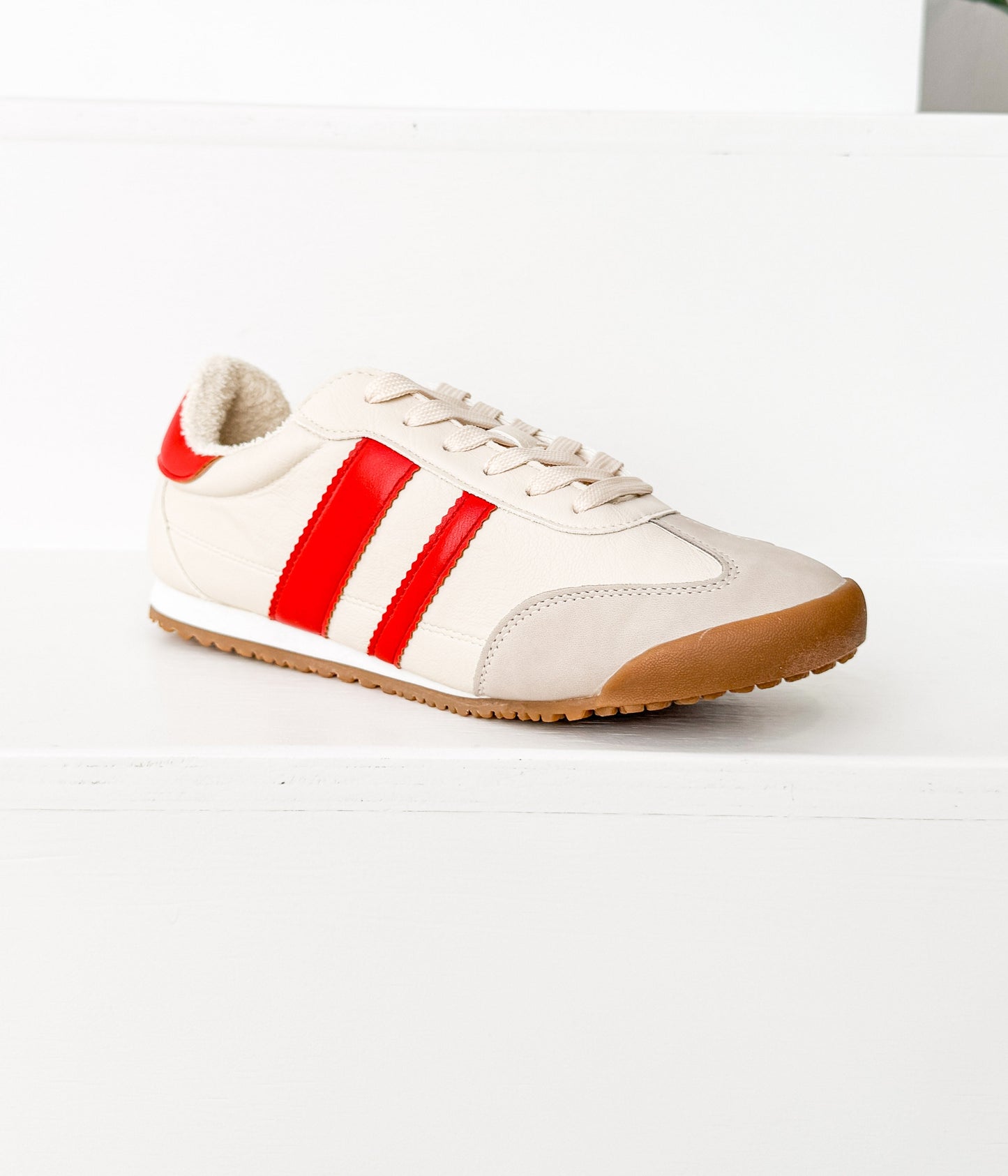 Madrid Not Rated Sneaker in Beige/Red