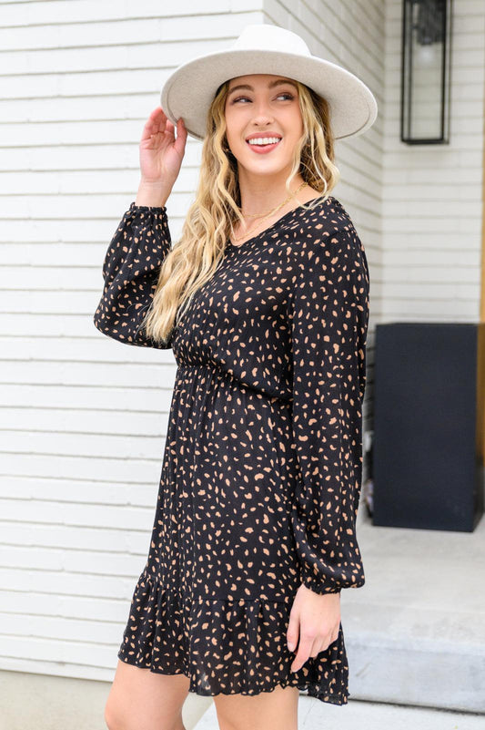 Make Your Happiness Long Sleeve Dress in Black - The Fiery Jasmine