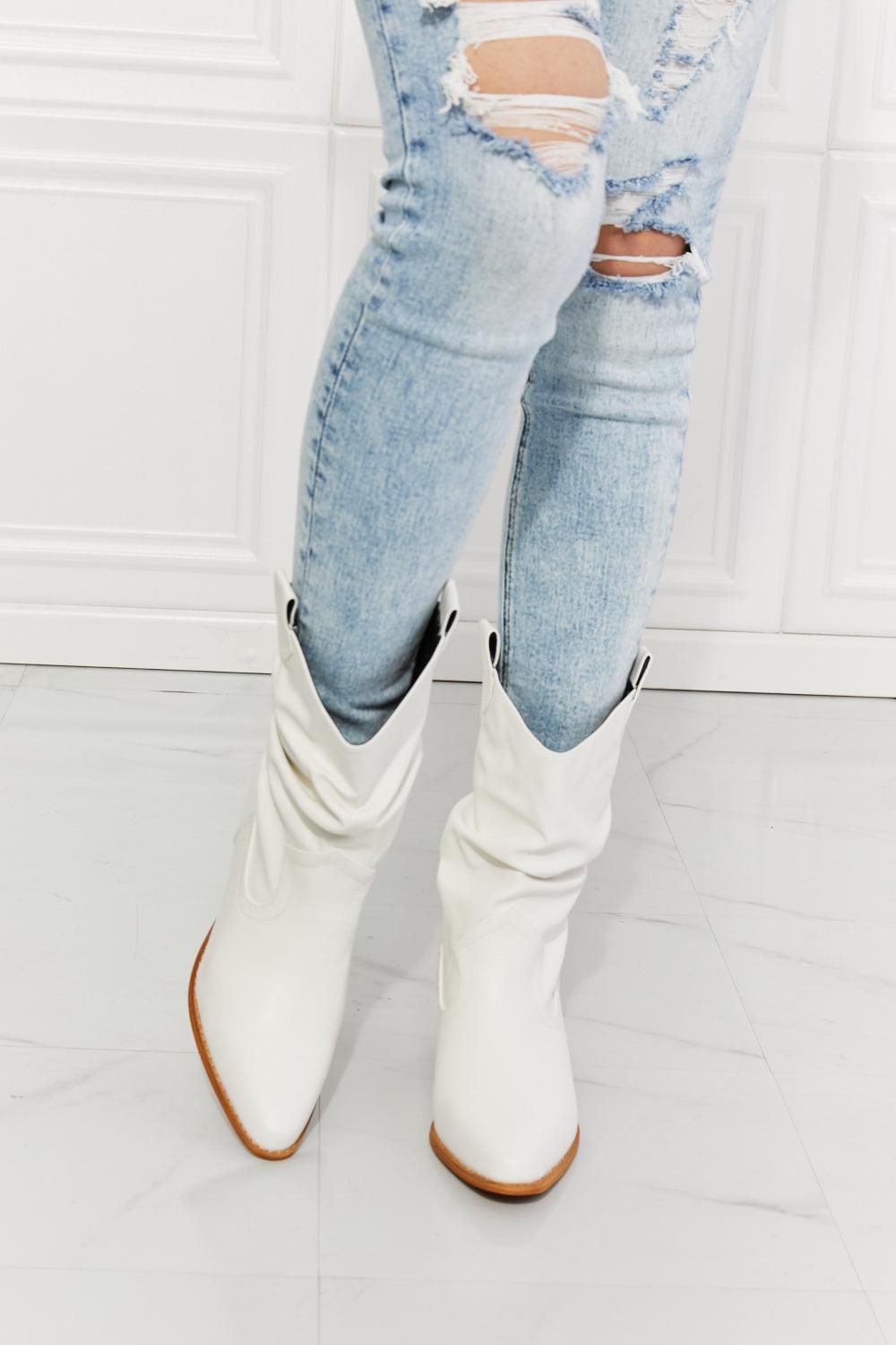 MMShoes Better in Texas Scrunch Cowboy Boots in White - The Fiery Jasmine