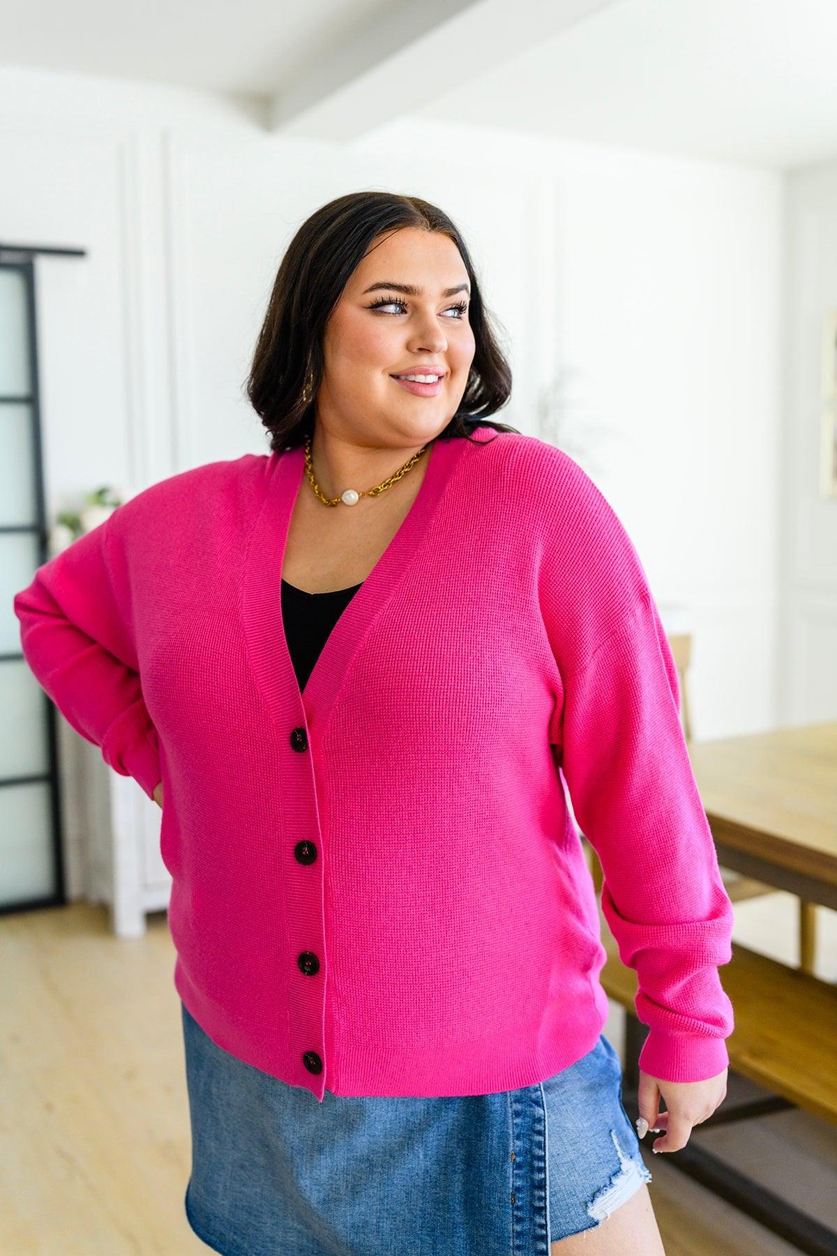 Pleasant Greetings V-Neck Cardigan in Fuchsia - The Fiery Jasmine