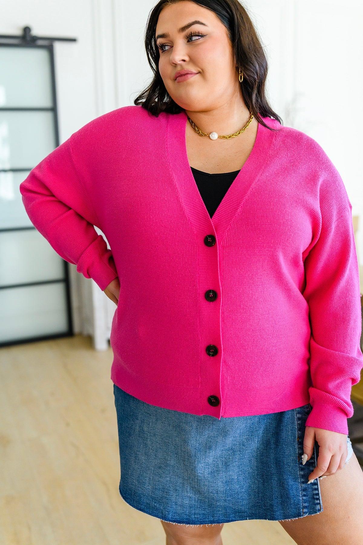 Pleasant Greetings V-Neck Cardigan in Fuchsia - The Fiery Jasmine