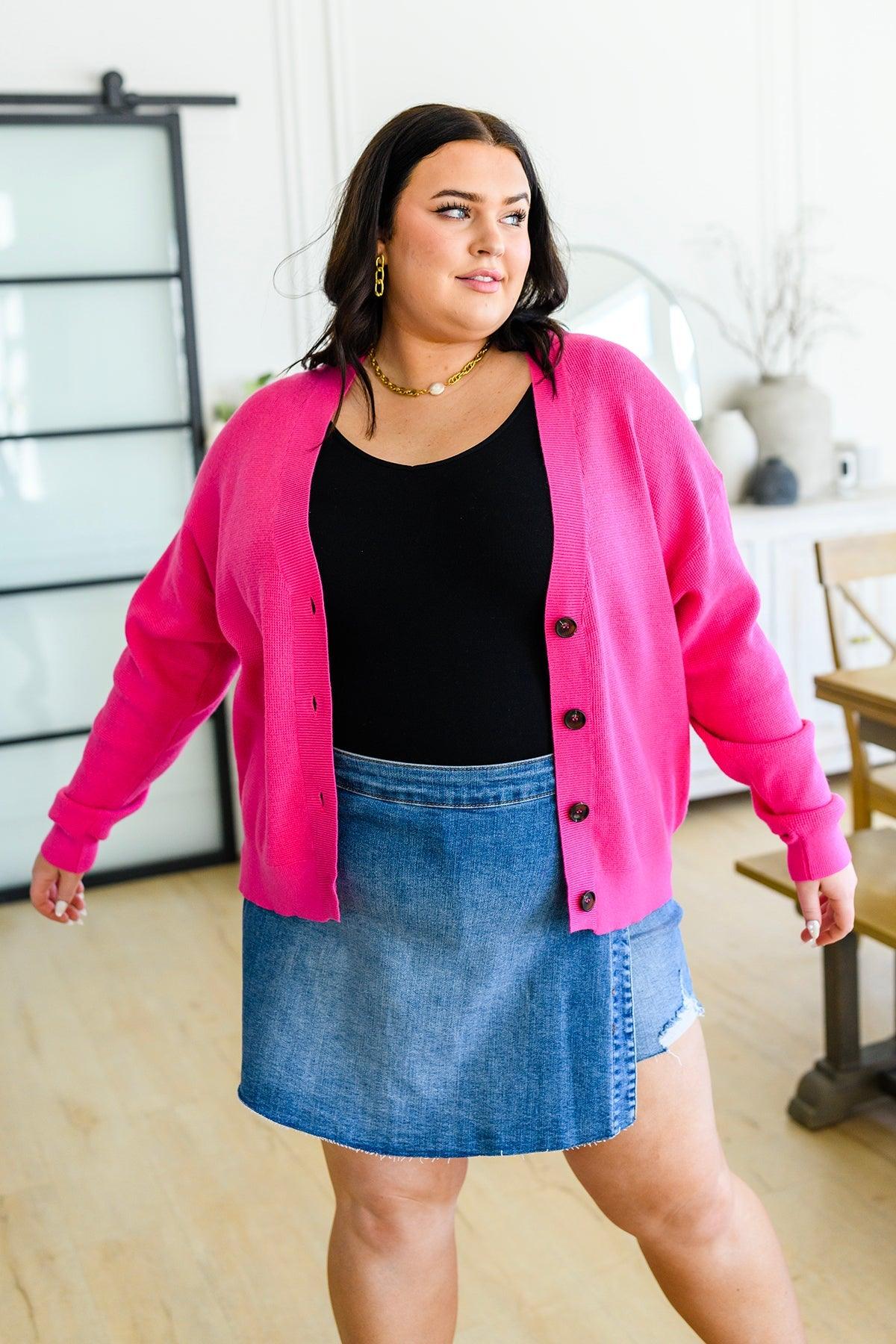 Pleasant Greetings V-Neck Cardigan in Fuchsia - The Fiery Jasmine