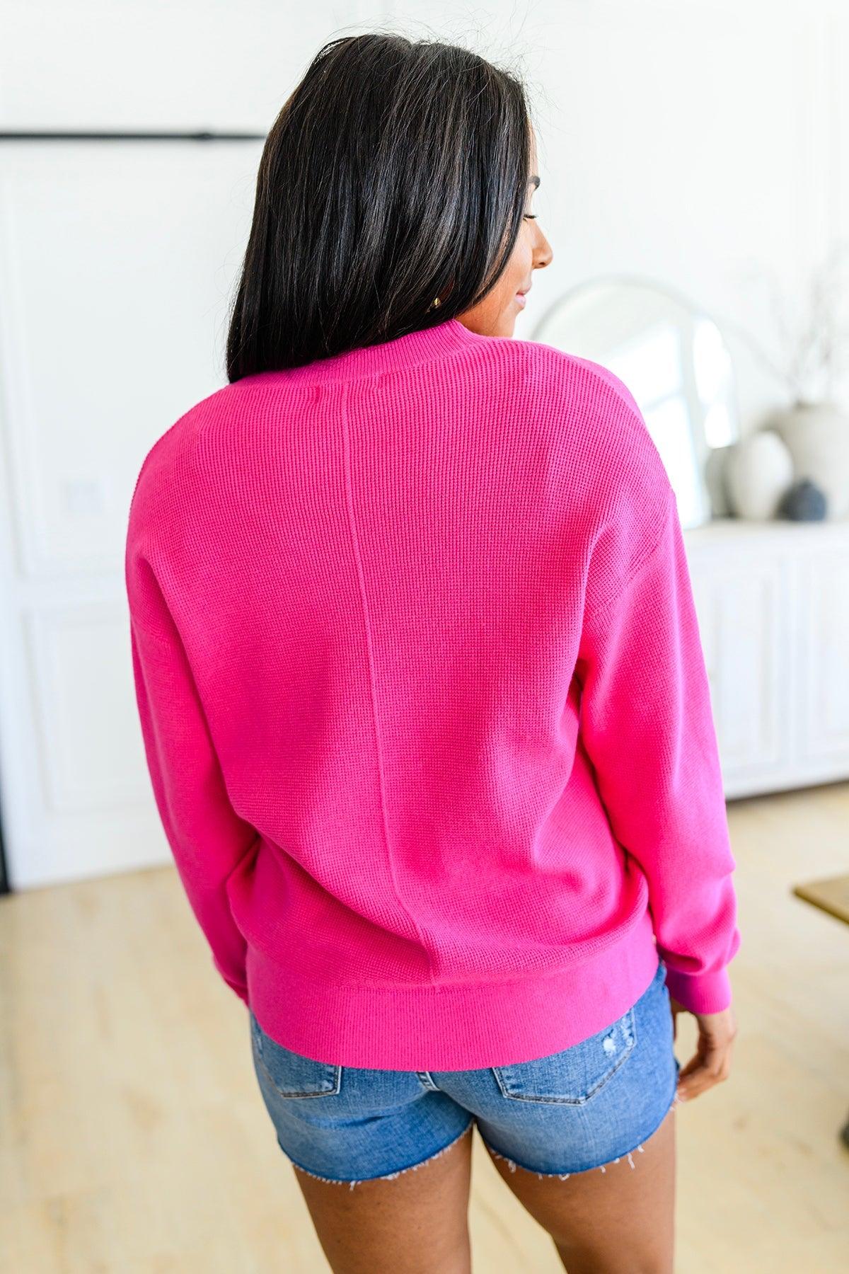 Pleasant Greetings V-Neck Cardigan in Fuchsia - The Fiery Jasmine