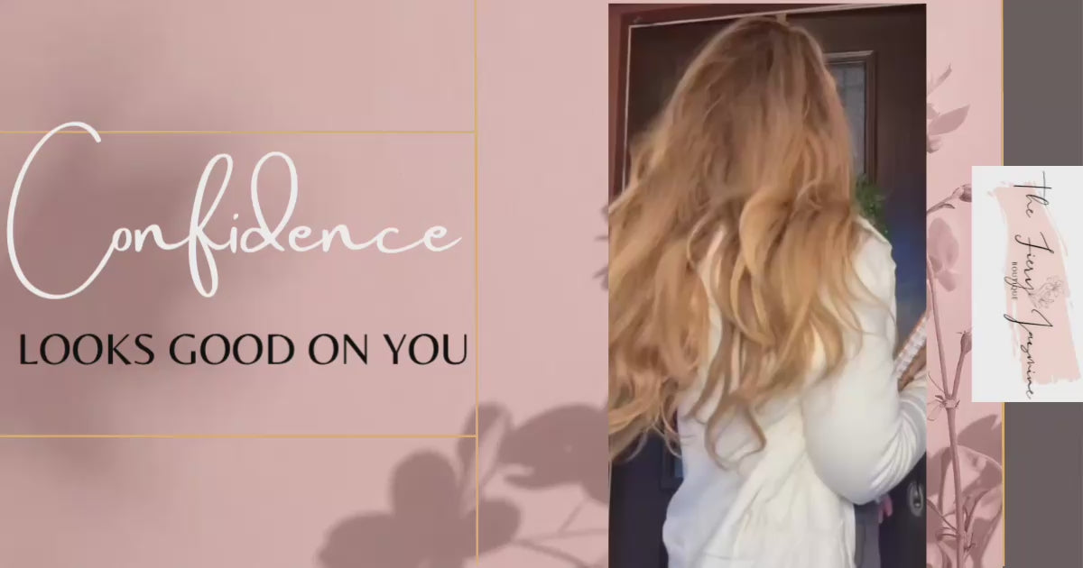 Load video: Woman in neutral outfit with The Fiery Jasmine Boutique branding and confidence message.